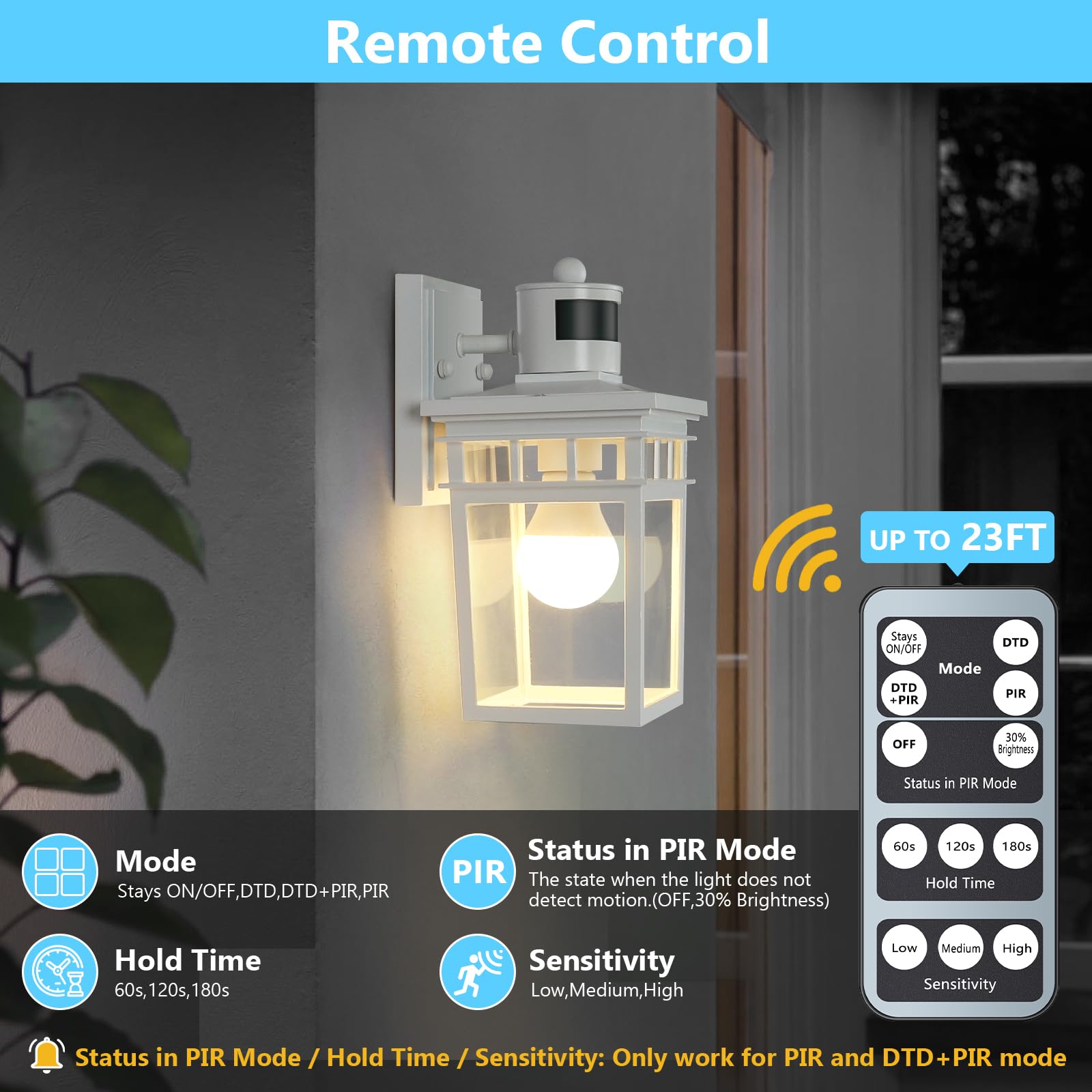 Fandbo Motion Sensor Outdoor Wall Light With Remote, Dusk To Dawn, Waterproof, White