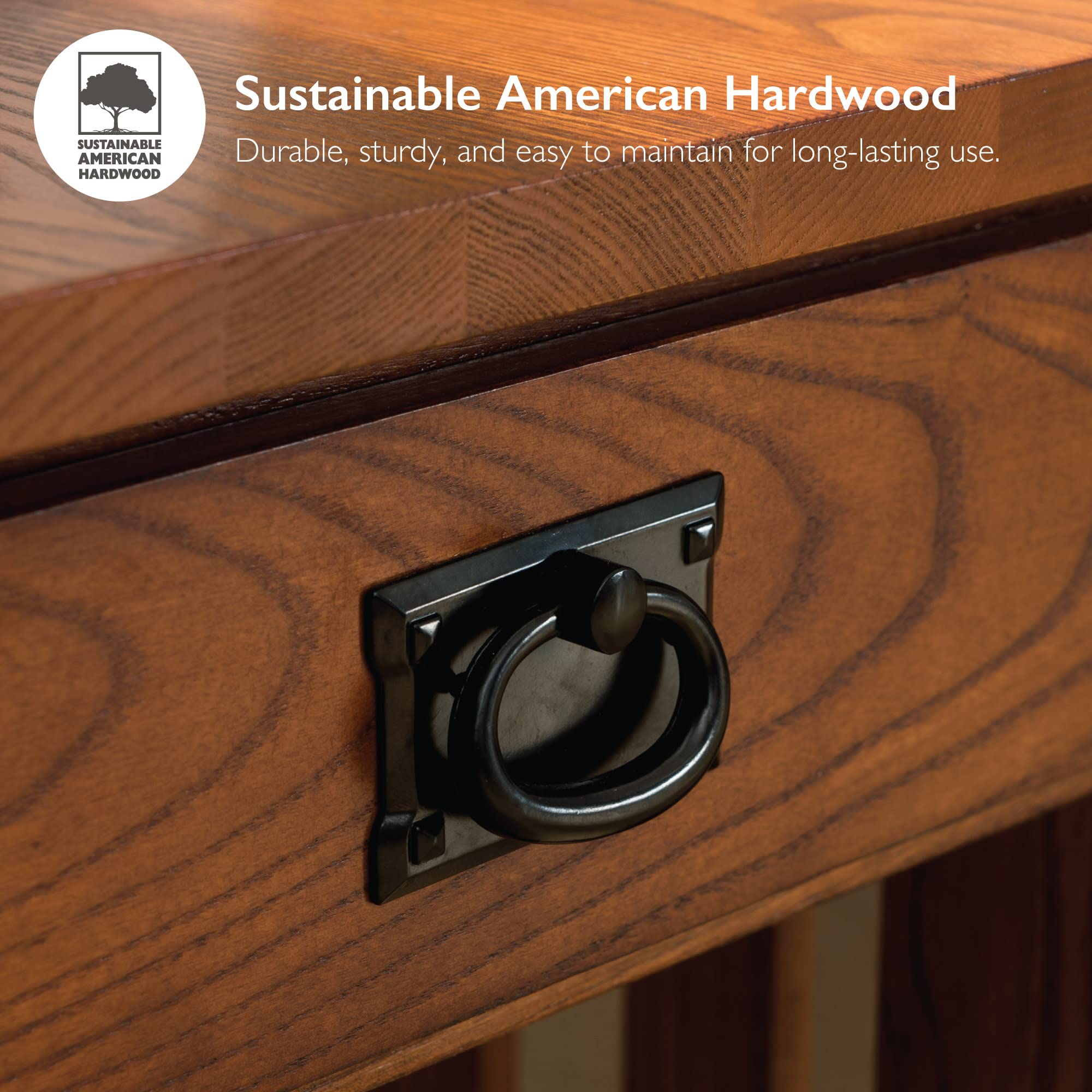 Leick Home 10028 Mission Lamp Table, Made With Solid Wood, End Table For Living Room, Bedroom, And Home Office, Medium Oak Finis