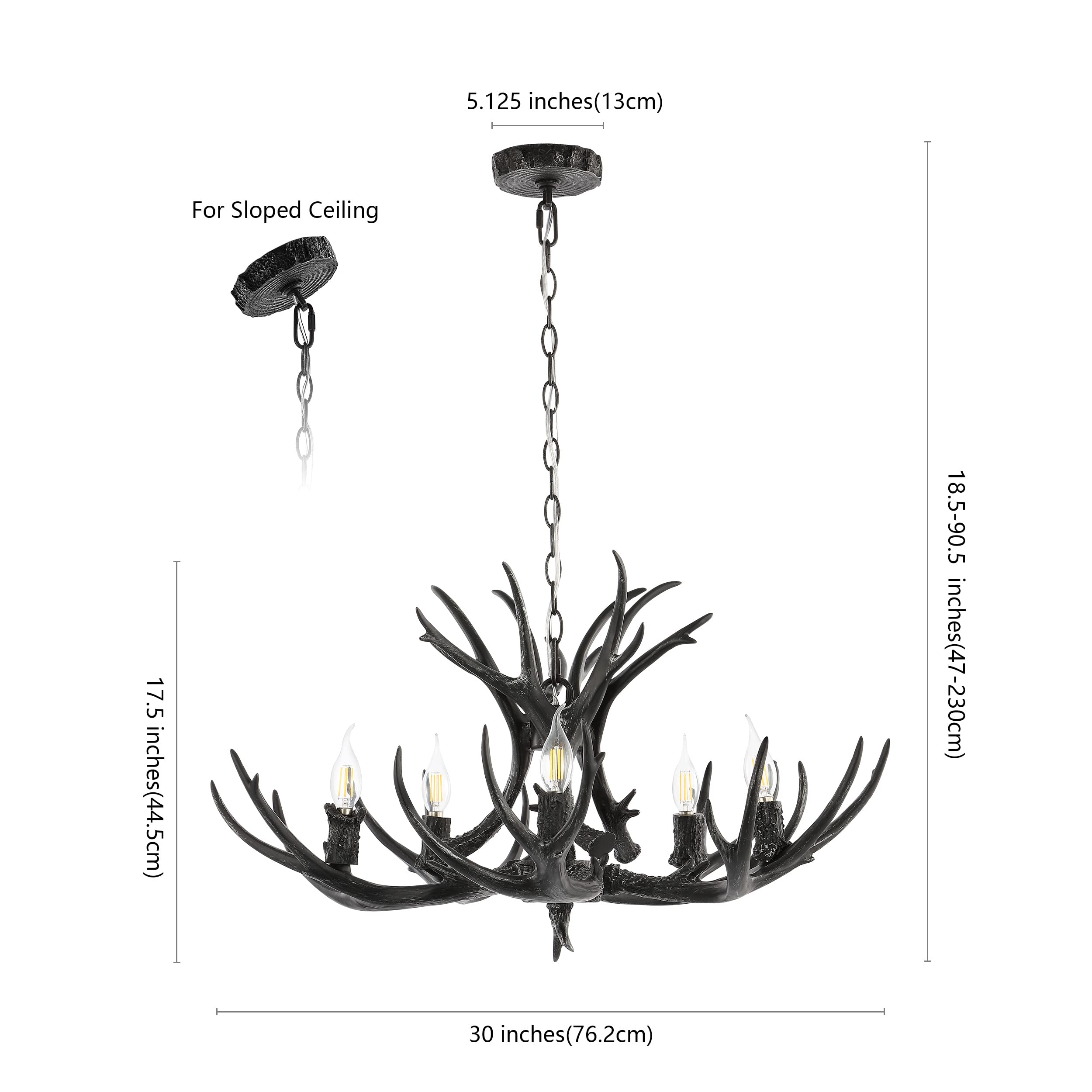 JONATHAN Y Eldora 30" Adjustable 5-Light LED Chandelier, Black Resin, Dimmable, Glam Rustic Transitional Lighting for Dining Room, Living Room, Kitchen