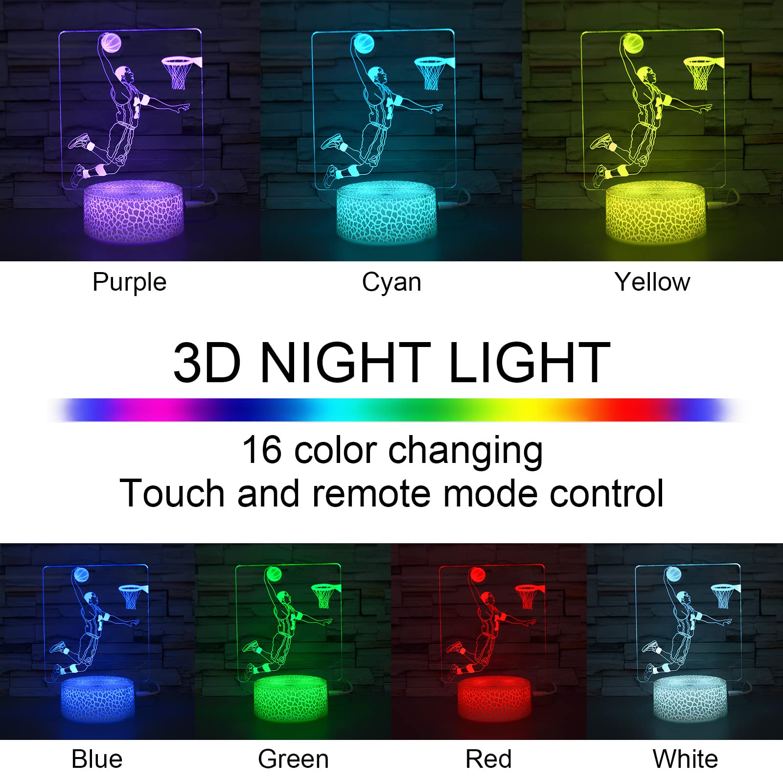 I-Chony Basketball 3D Night Light Gifts For Boys,Basketball Sport Fan Room Decor,16 Colors Changing Dimmable Nba Basketball Toys