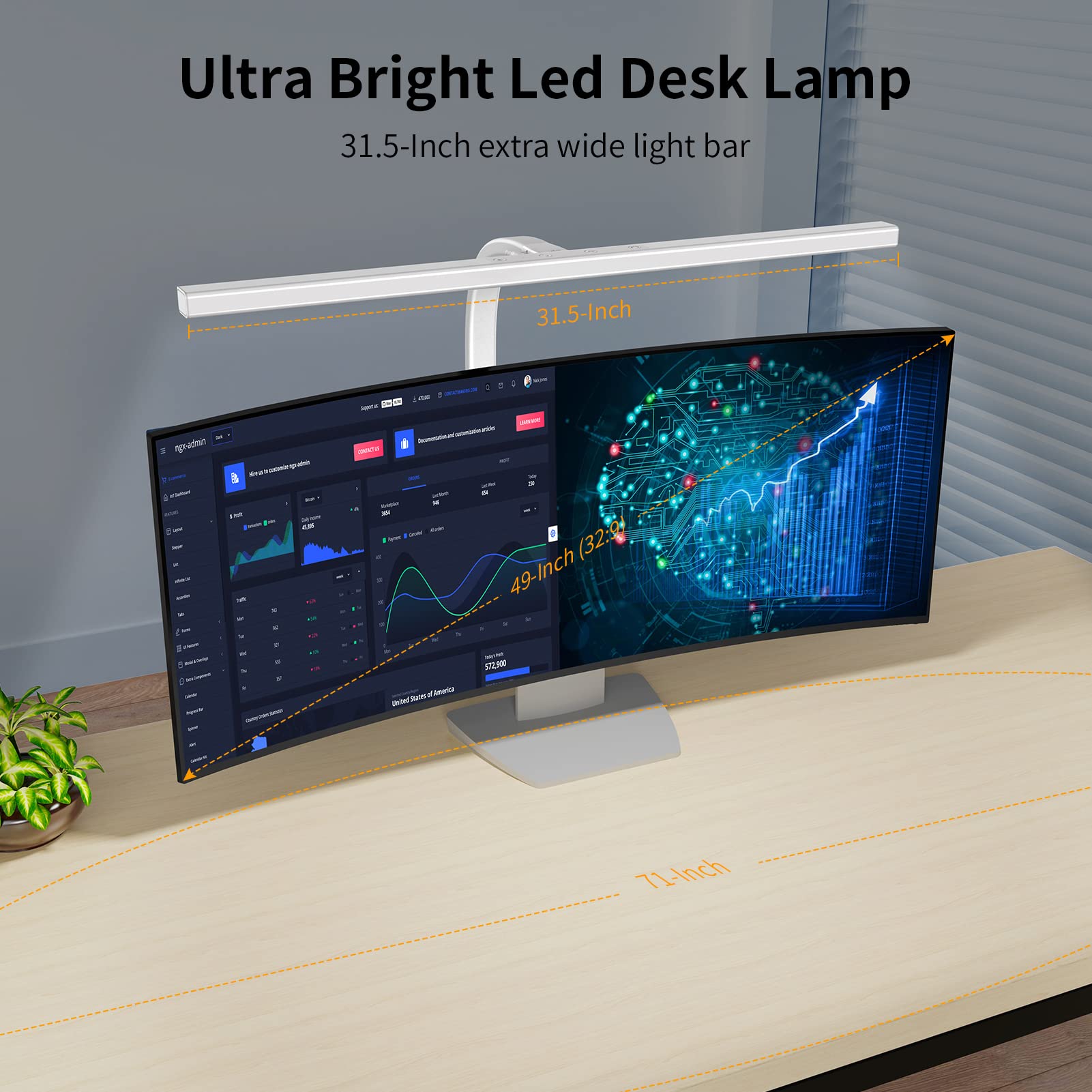 EppieBasic LED Desk Lamp - 24W Architect Clamp Task Light, 6 Color Modes, Stepless Dimming, Super Bright, White