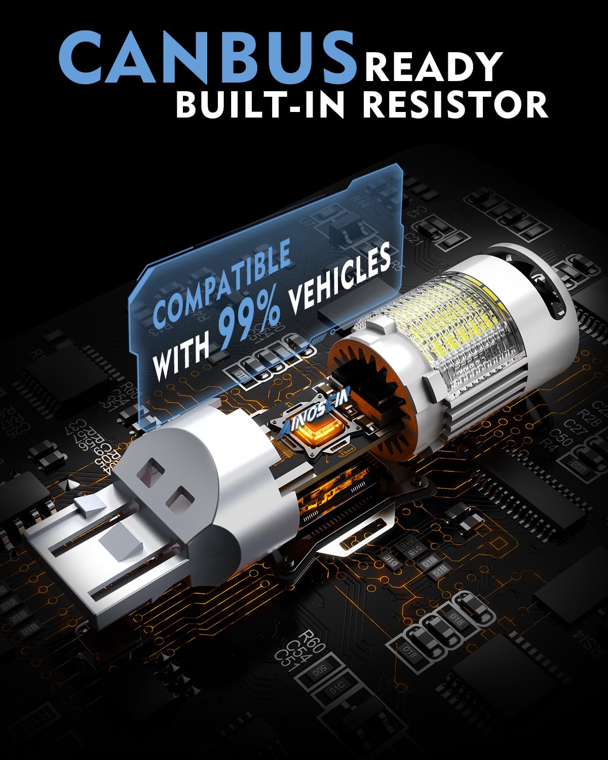 Ainosein 7443 7440 Led Bulb Reverse Light With Built In Resistor & Turbo Fan Canbus Error Free 7441 7444 W21W Wy21W Bulb Anti Hyper Flash For Backup Tail Light Drl  Gift For Fathers Day  Pack Of 2