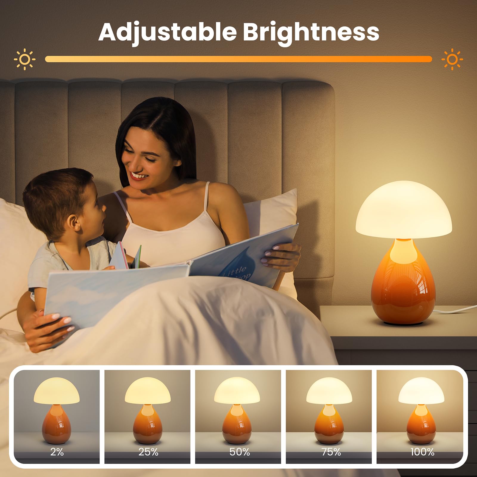 Vanbolon Mushroom Lamp, Mini Modern Lamp Small Vintage Table Bedside Nightstand Light, Small Light Dimmable For Bedroom, Living