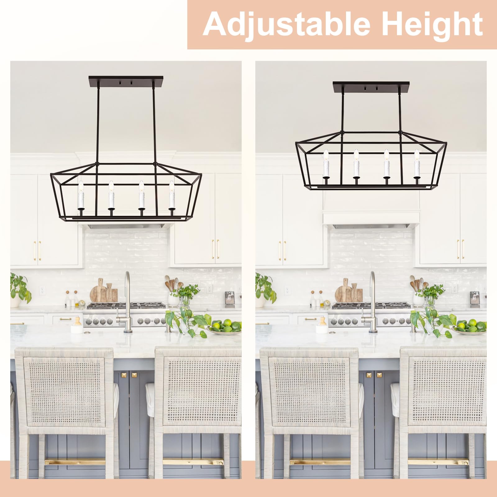 Winshen 4-Light Kitchen Island Pendant Lighting Fixture  Farmhouse Dining Room Chandelier Over Table  Oil Rubbed Bronze & E12 Bulb Base