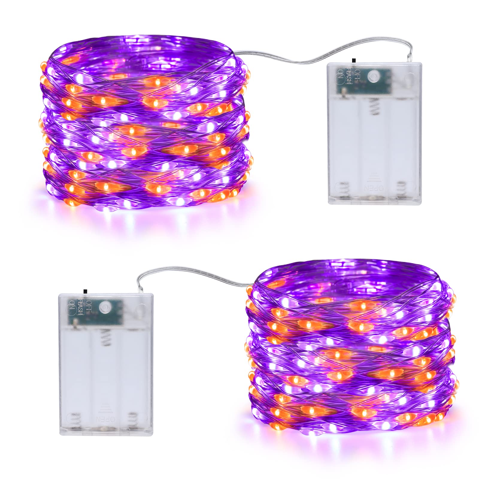 Joomer Halloween Lights, 50 LED Twinkle Fairy Lights, 16.4Ft, Battery Operated, Orange/Purple, 2 Modes