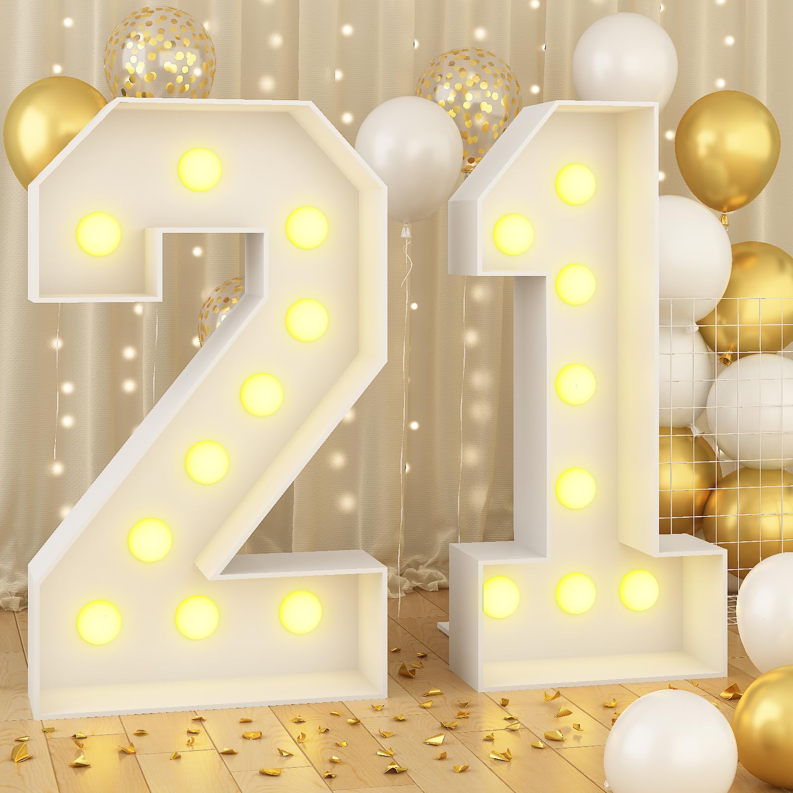 Paeyeq Light Up Numbers 21 Large Marquee Sign, White, Plastic, Model Light-Num21-white, Birthday Party Decor