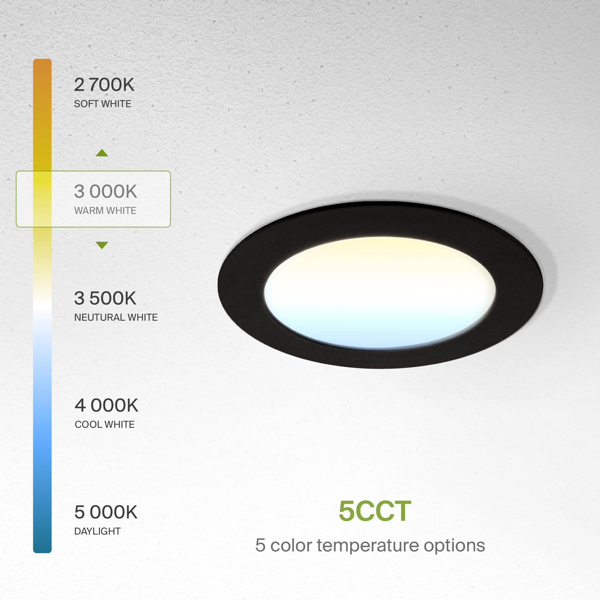 Asd 6 Pack Led Recessed Lighting 4 Inch 9W  5 Cct 2700K-5000K Cri90+  Ic Rated Ultra Thin Dimmable Ceiling Lights With J Box  Canless Wafer Downlight  Round Slim Panel Light  Energy Star Etl  Black