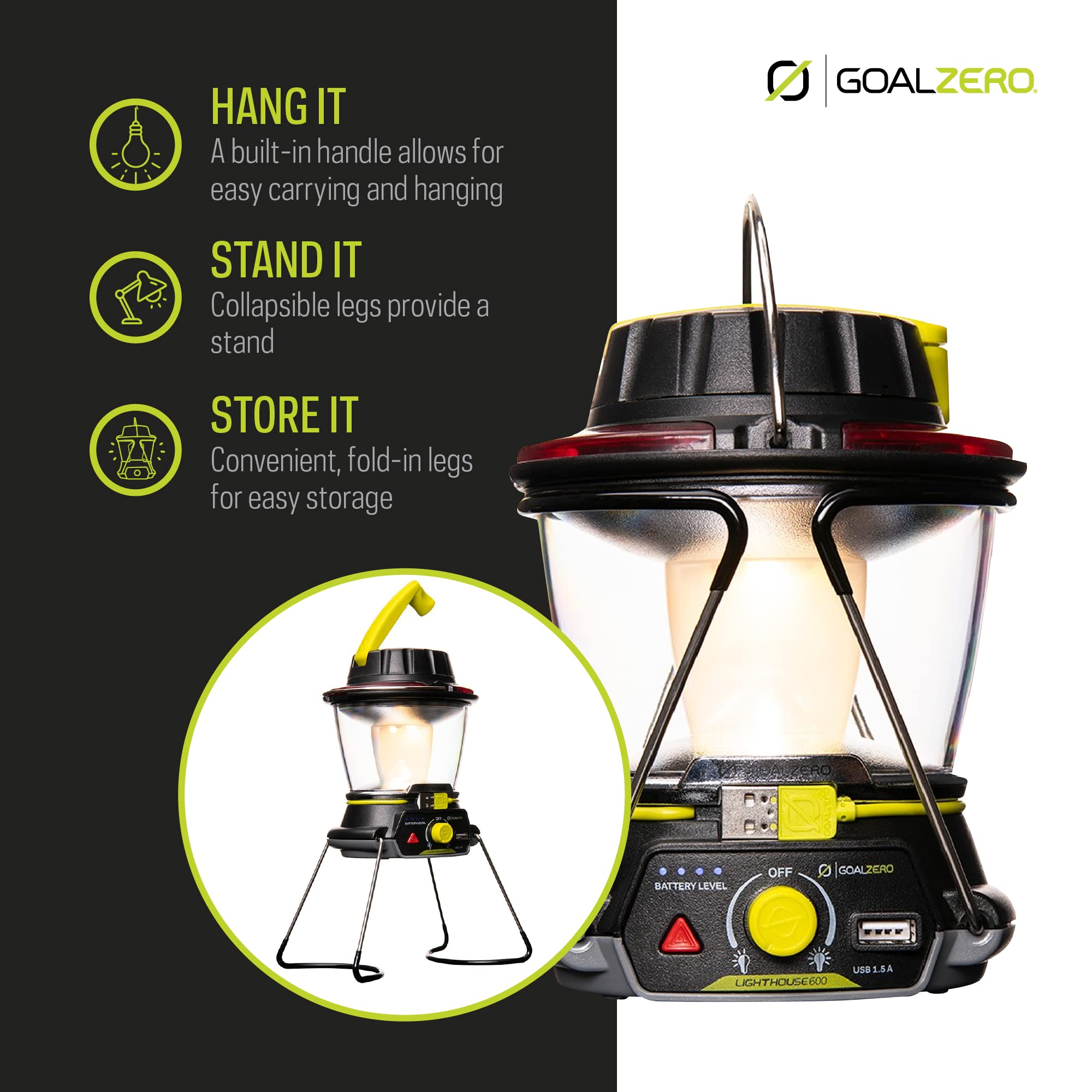 Goal Zero Lighthouse 600 Camping Lantern, 600-Lumen Hand Crank Led Lantern
