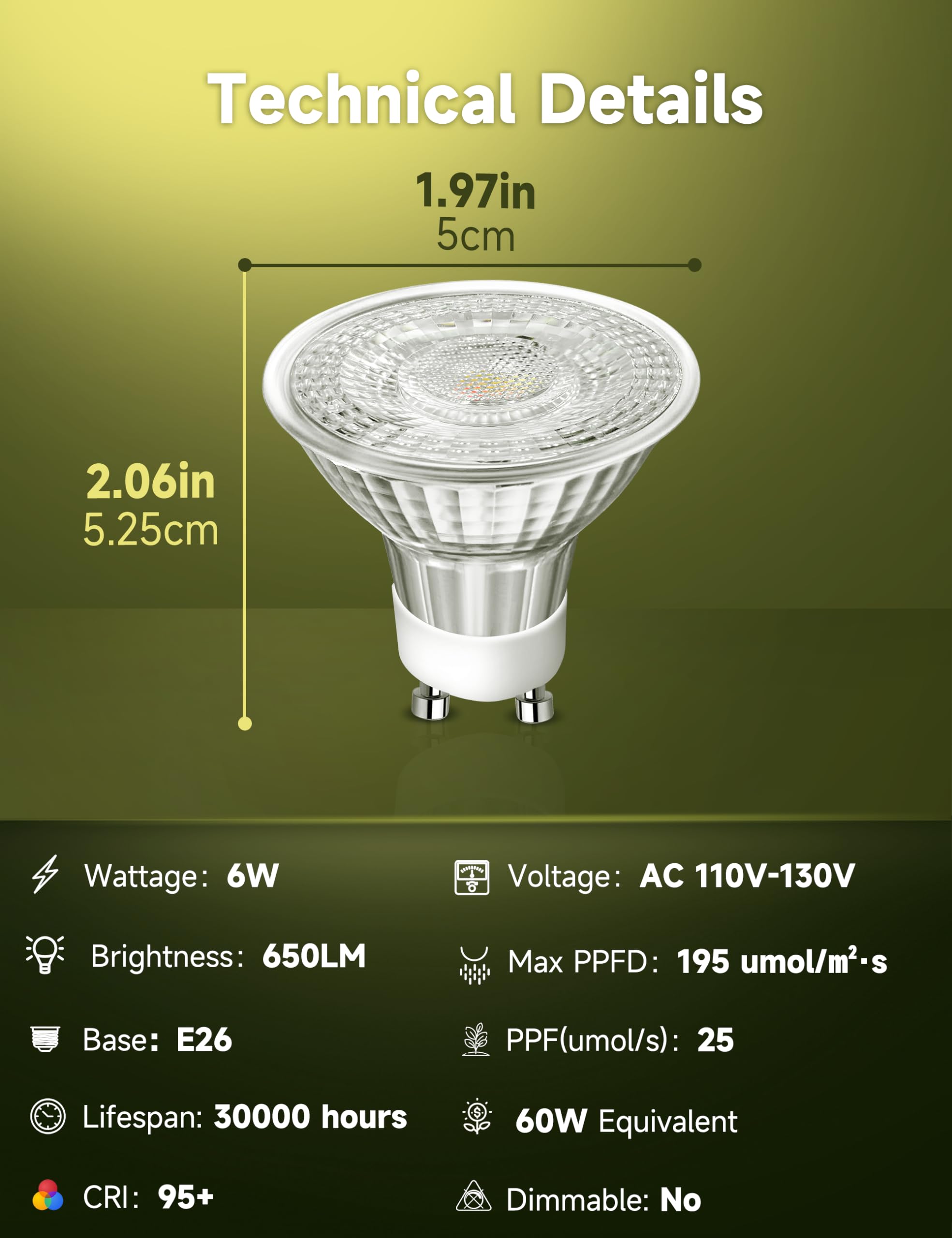 UNILAMPRO GU10 Grow Light Bulb, 6W Full Spectrum 4000K LED for Indoor Plants, Ideal for Low Light Conditions, 3 Pack