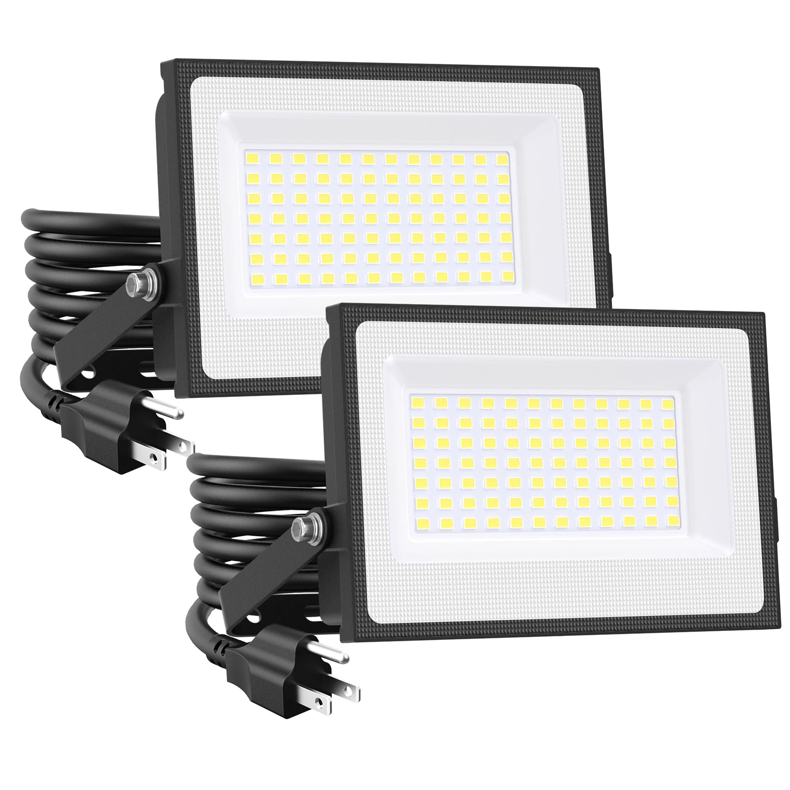 Onforu 60W LED Flood Lights, 8400lm Bright, 6500K Daylight White, IP66 Waterproof, Aluminum, Black, Model D50, 2 Pack