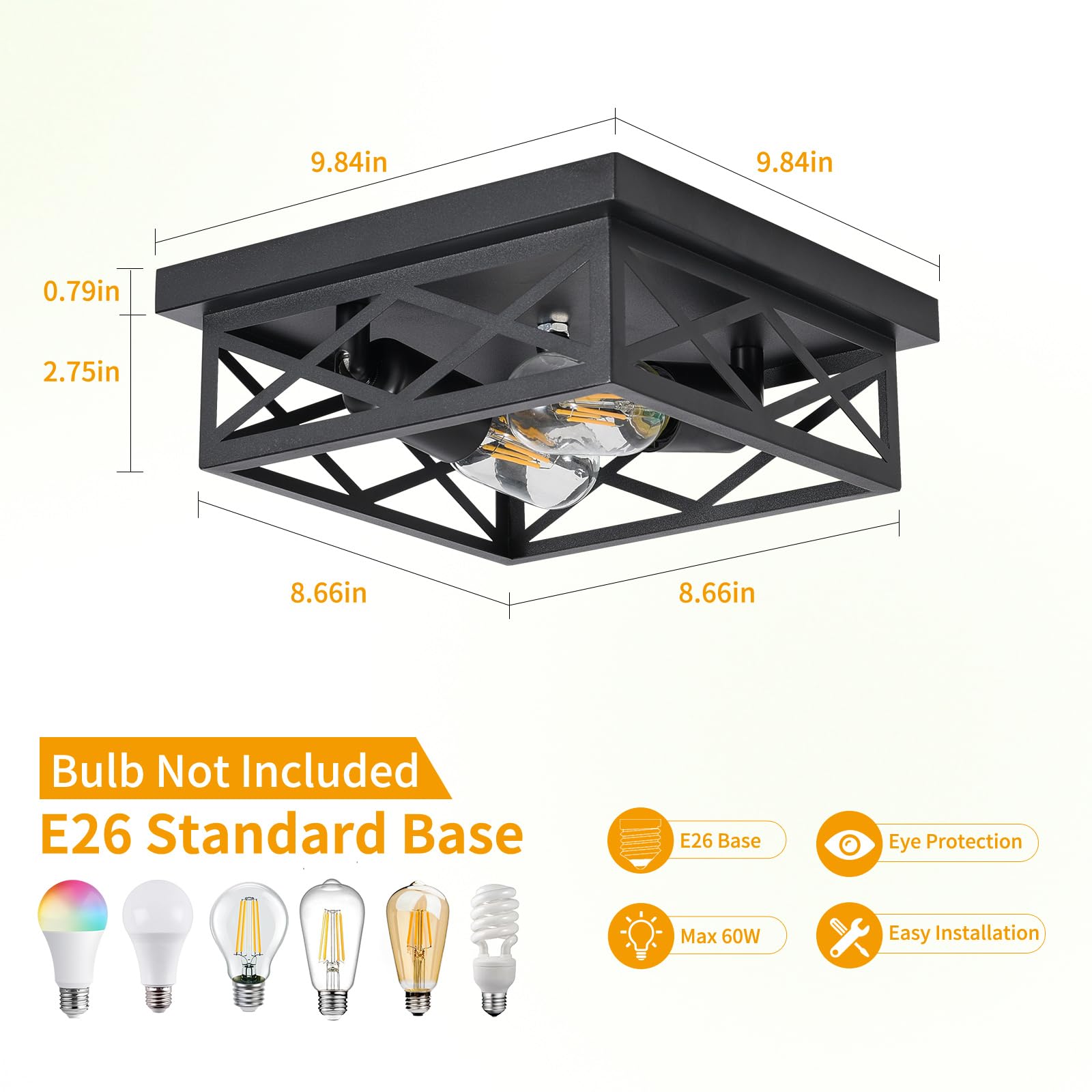 Lpinmeiju Black Flush Mount Ceiling Light 2 Pack, Cage Industrial Farmhouse Ceiling Light Fix-Tures Suitable For Kitchen Entrywa