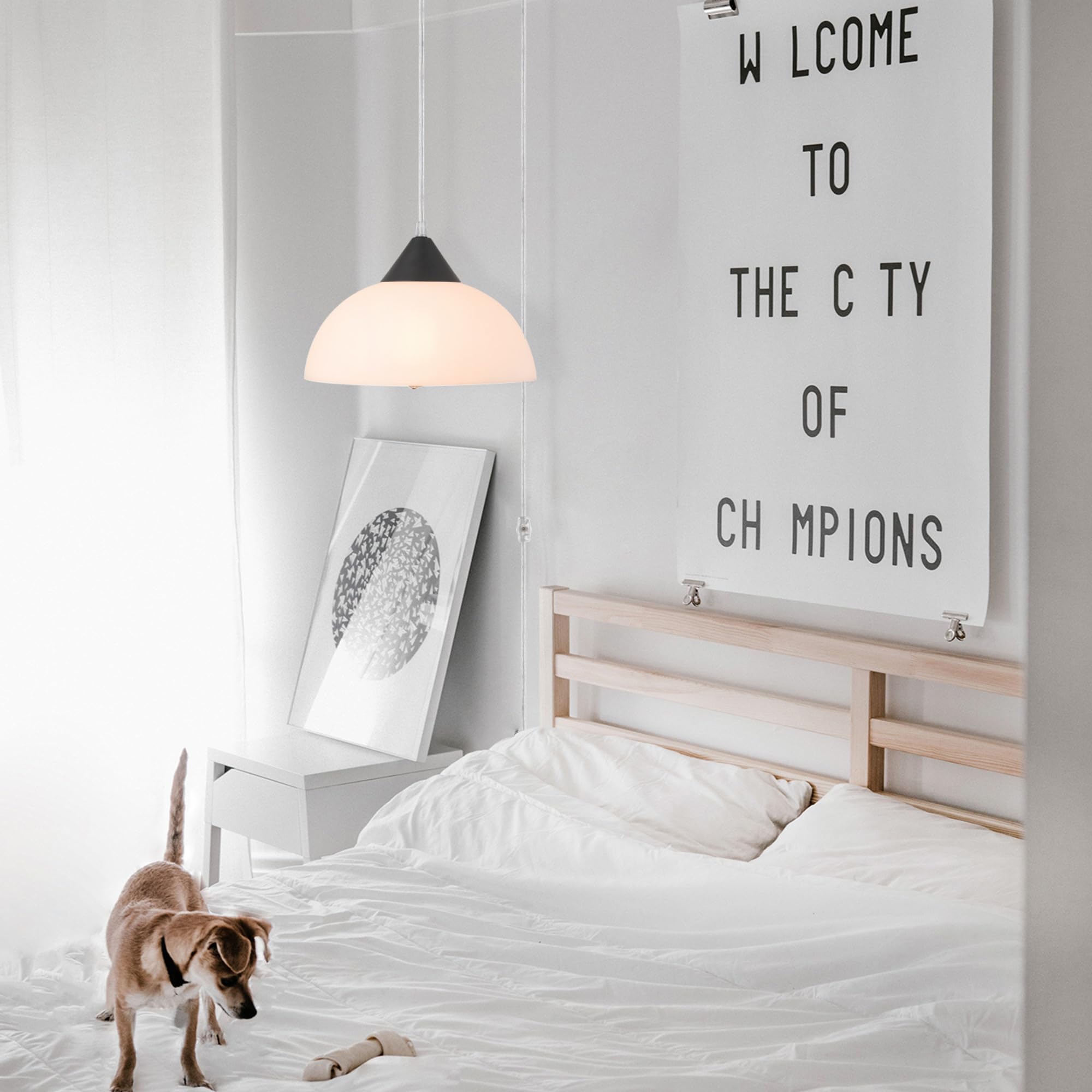 Globe Electric 60435 1-Light Plug-In Pendant, Dark Bronze, Frosted Plastic Shade, Clear Hanging Cord, E26 Base Socket, Kitchen I