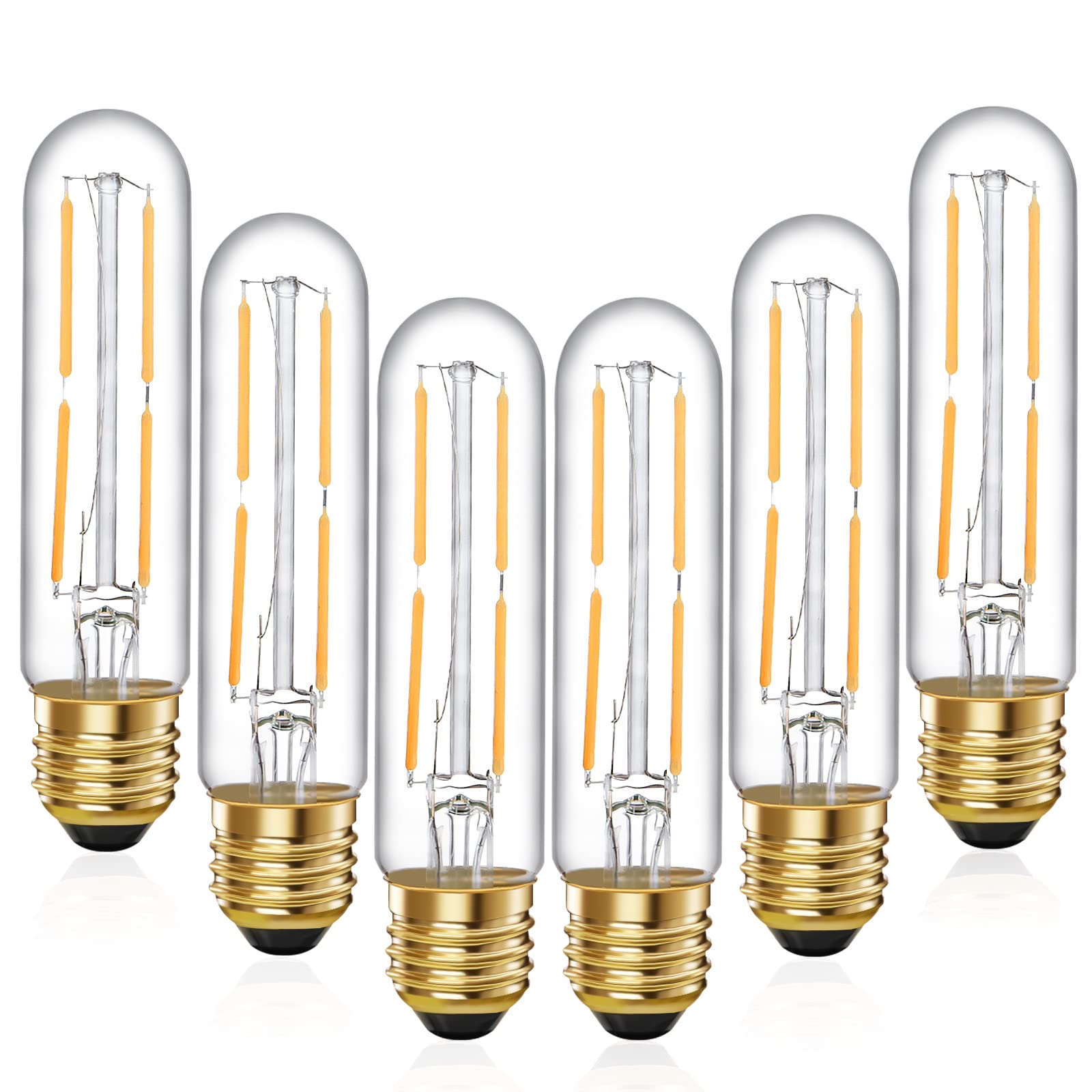Tianshq 6 Pcs E26 T10 Led Tubular Light Bulbs, Warm White Edison Bulb 2700K 4W Dimmable T10 Led Bulb For Pendant Lights, Lamps, 