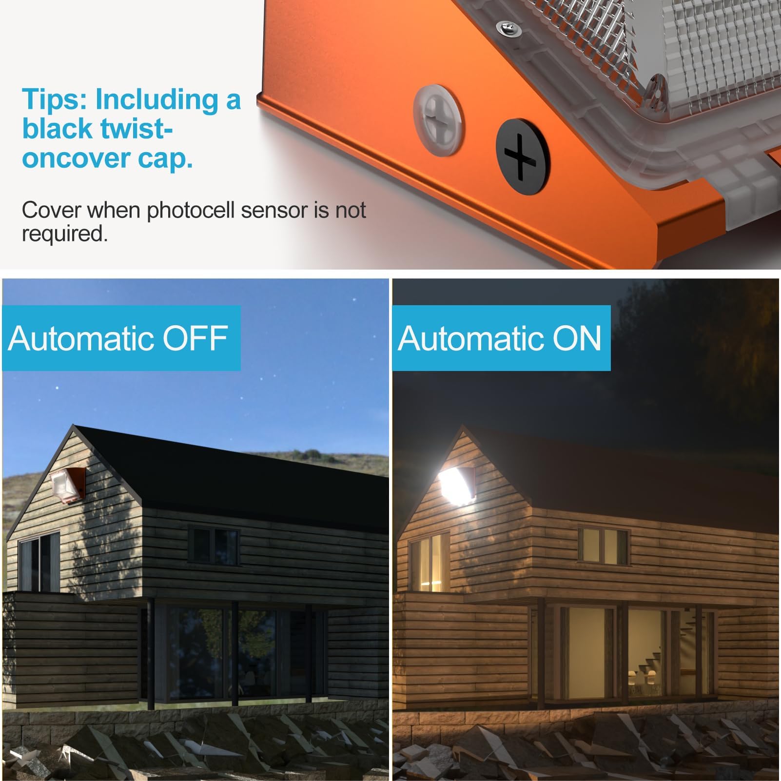 Lightdot LED Wall Pack Lights 150W, Dusk to Dawn, 22500Lm, IP65, 5000K, Orange, Model WPM-17-FL-N, 8