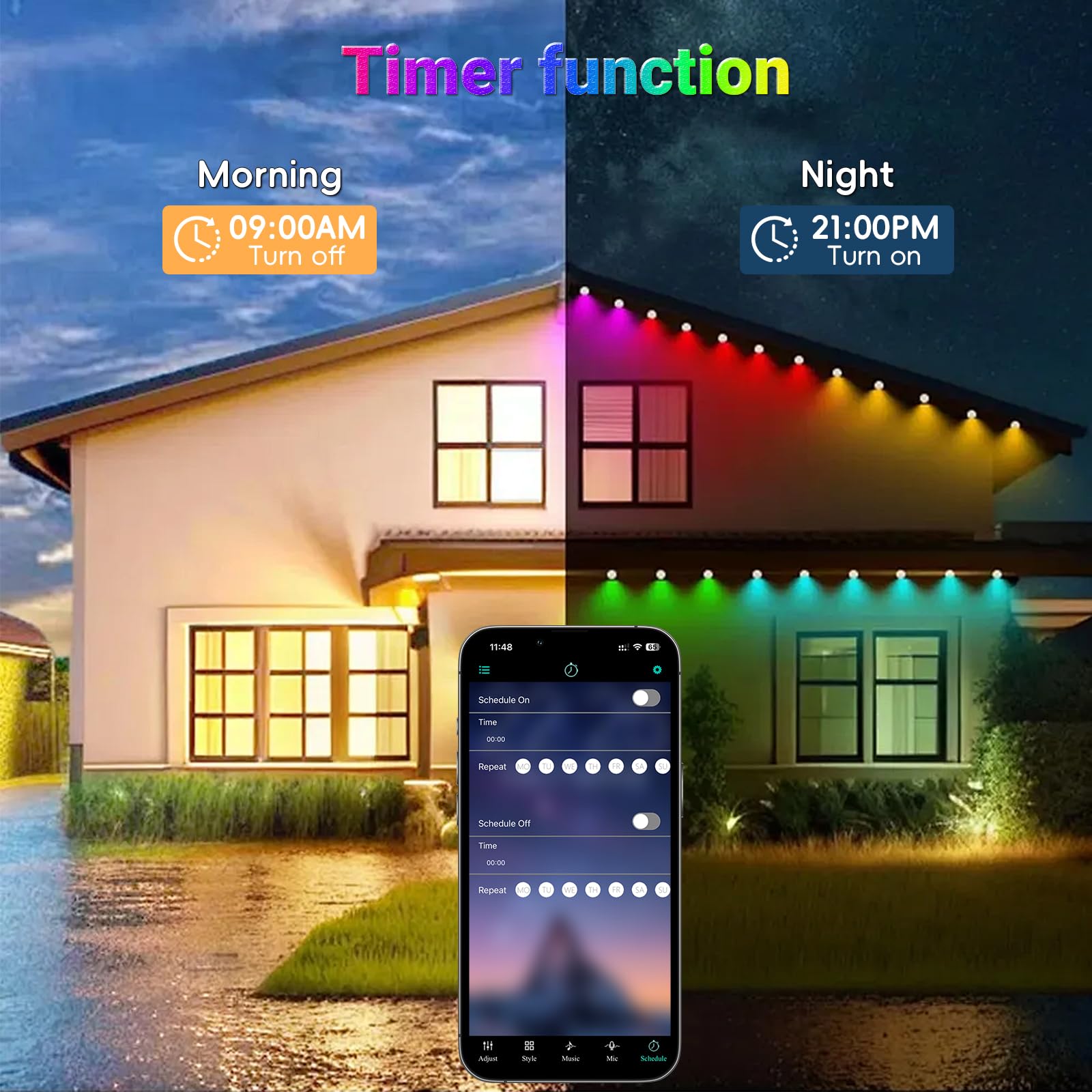 JZVGEN Permanent Outdoor RGB Light, 500FT, IP67 Waterproof, Remote/App Control, 250 LED, Multicolor, Model WWST-150A