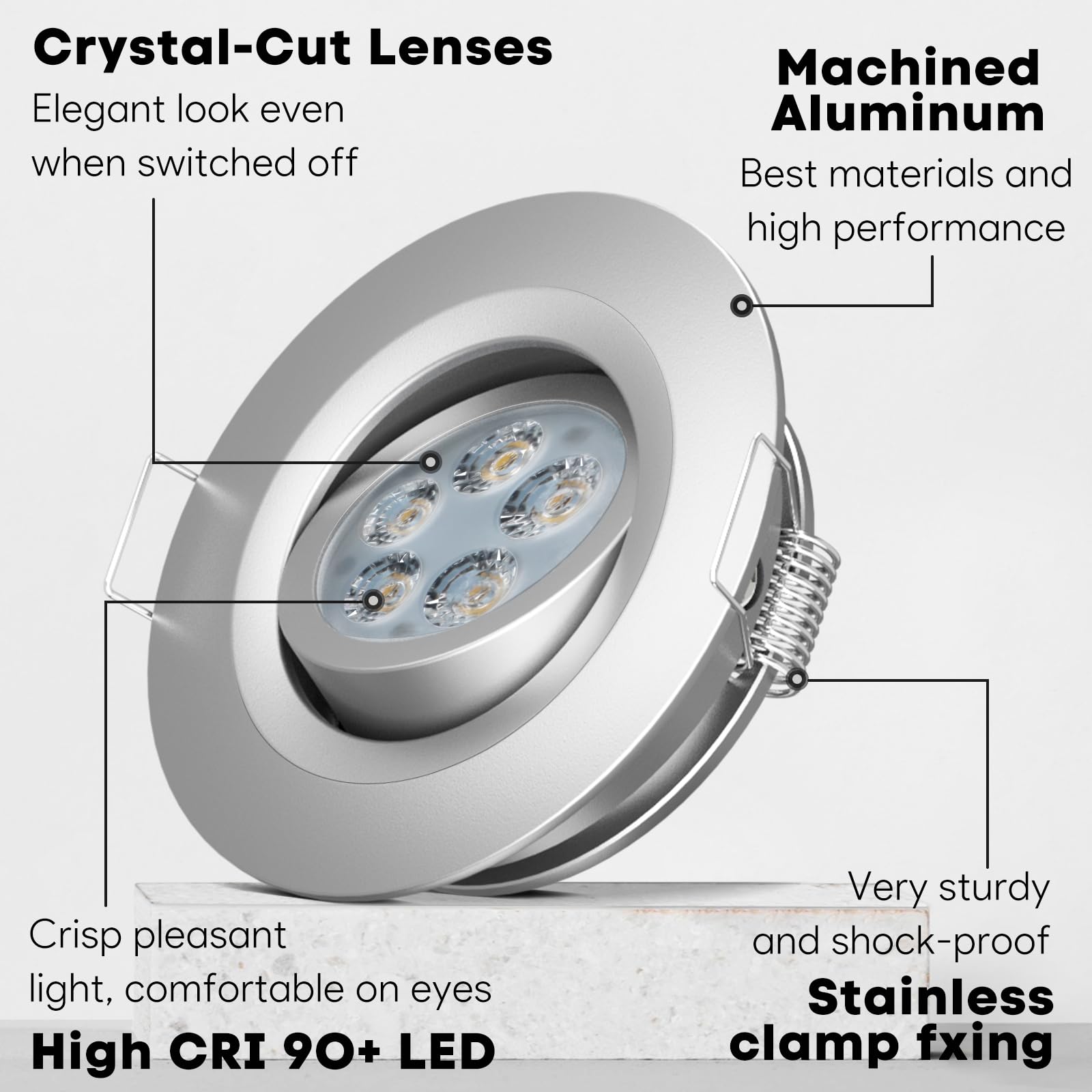 Acegoo Swivel Rv Light Recessed Puck Light 12V Led Spotlight Rv Interior Light, 36° Beam Angle Vertical 70° Adjustment,Full Aluminum Downlights,Diameter 2-3/4 Inch (Silver/3000K 2Pcs)