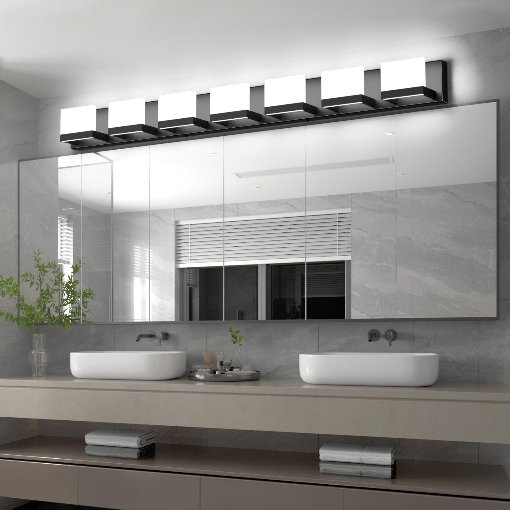 Tipace LED Bathroom Vanity Light Fixtures, 7 Lights, Matte Black, Model GW-1103, Non-Dimmable, Up and Down Lighting for Mirror