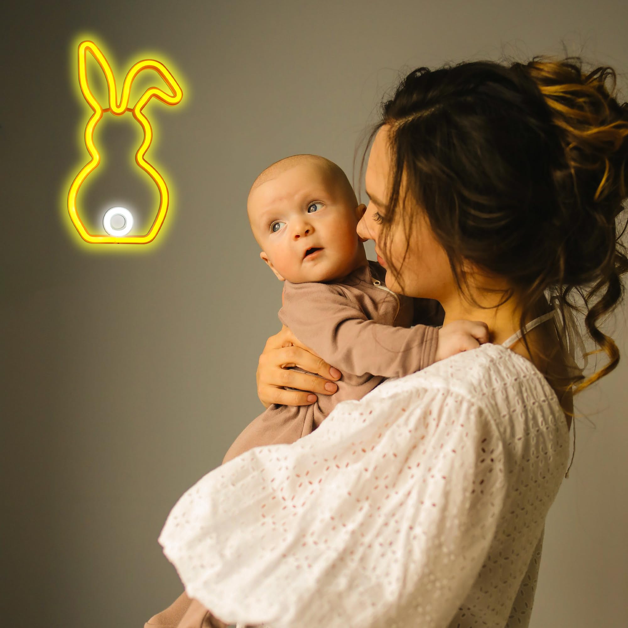 ENUOLI Rabbit Neon Sign Light - USB Powered Wall Art for Bedroom & Kids Room, Plastic, Colorful Bunny Decoration for Parties & Gifts