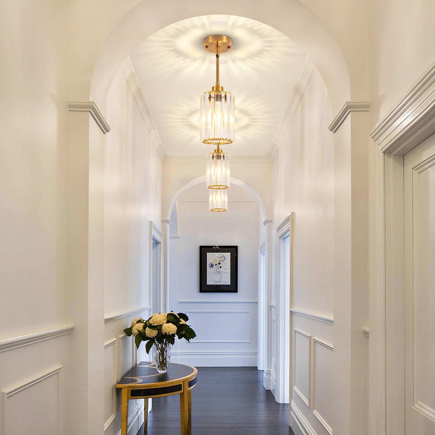 Zsmihdoh Gold Pendant Lights Kitchen Island  Modern Crystal Pendant Light Fixtures  Kitchen Hanging Lights Mini Chandelier Pendant Lighting For Island Dining Room Hallway Bedroom