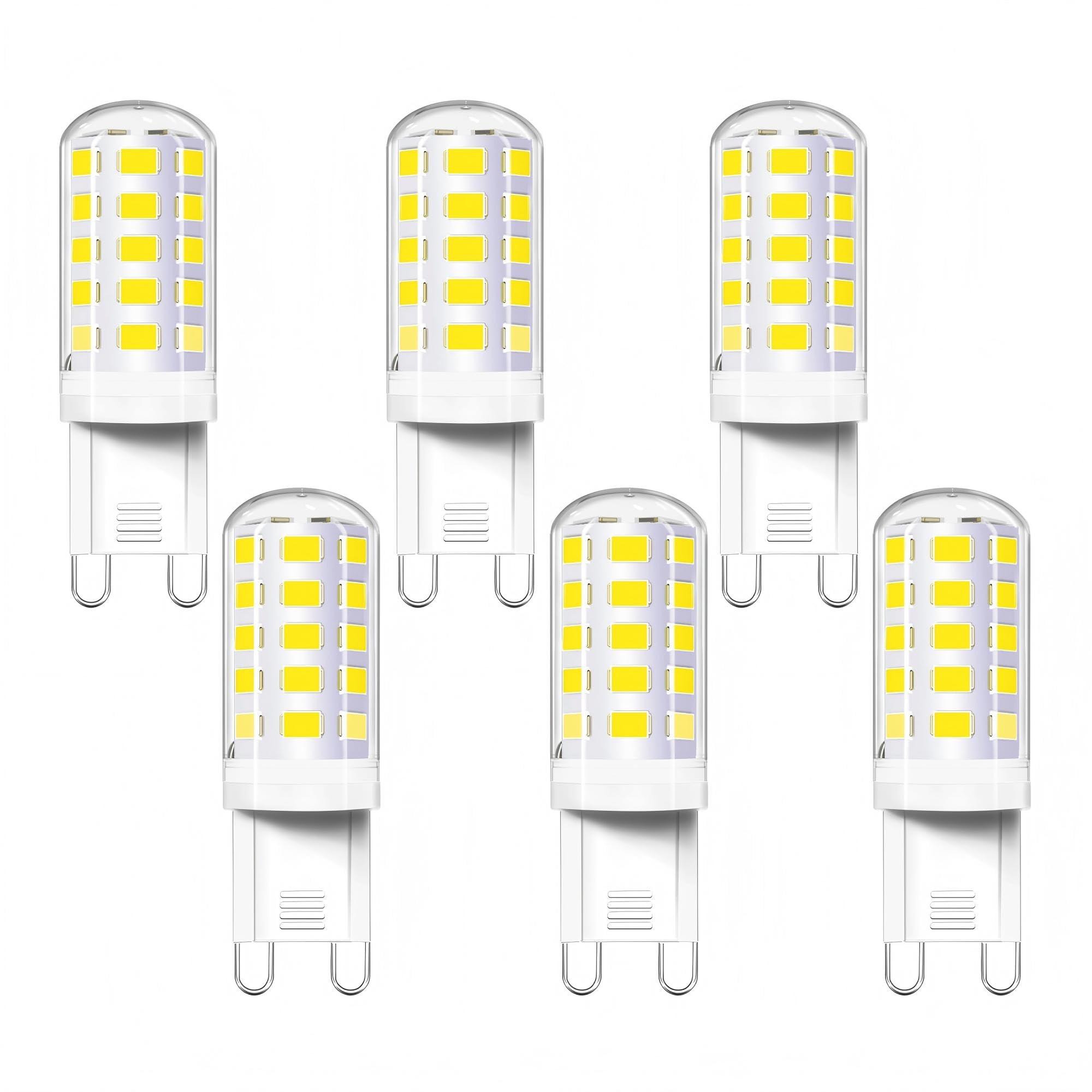 Akynite G9 LED Bulb 4W 6 Pack  Equivalent 40 Watt T4 G9 Halogen Replacement  6000K Daylight White  120V 350LM 360 Beam Angle  G 9 Bi-pin Base Light Bulbs for Chandelier  Pendants  Vanity  Non-Dimmable