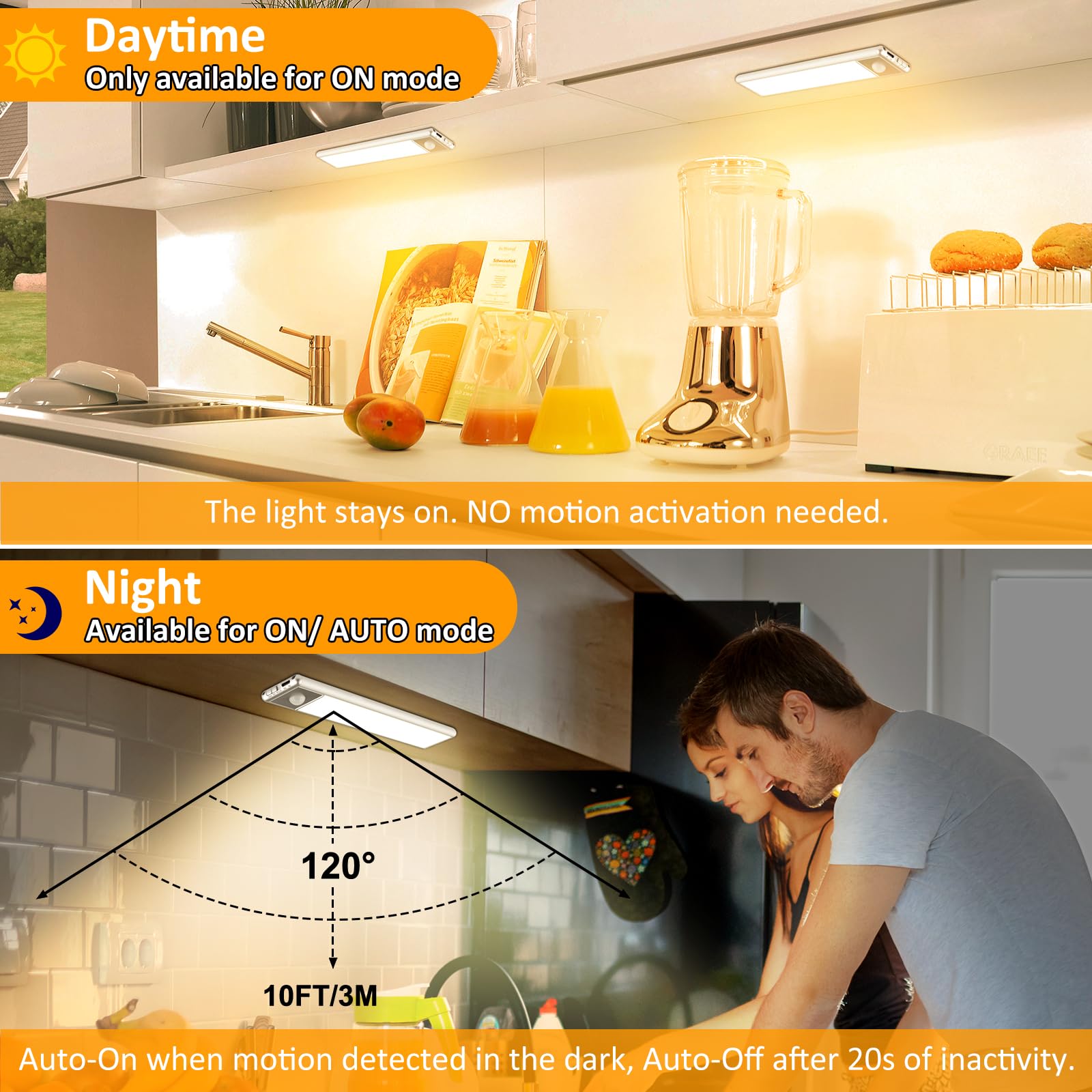 Ylxs 30-Led Motion Sensor Under Cabinet Lighting, 8-Inch Magnetic Rechargeable Under Counter Closet Lights, Wireless Light Bar,