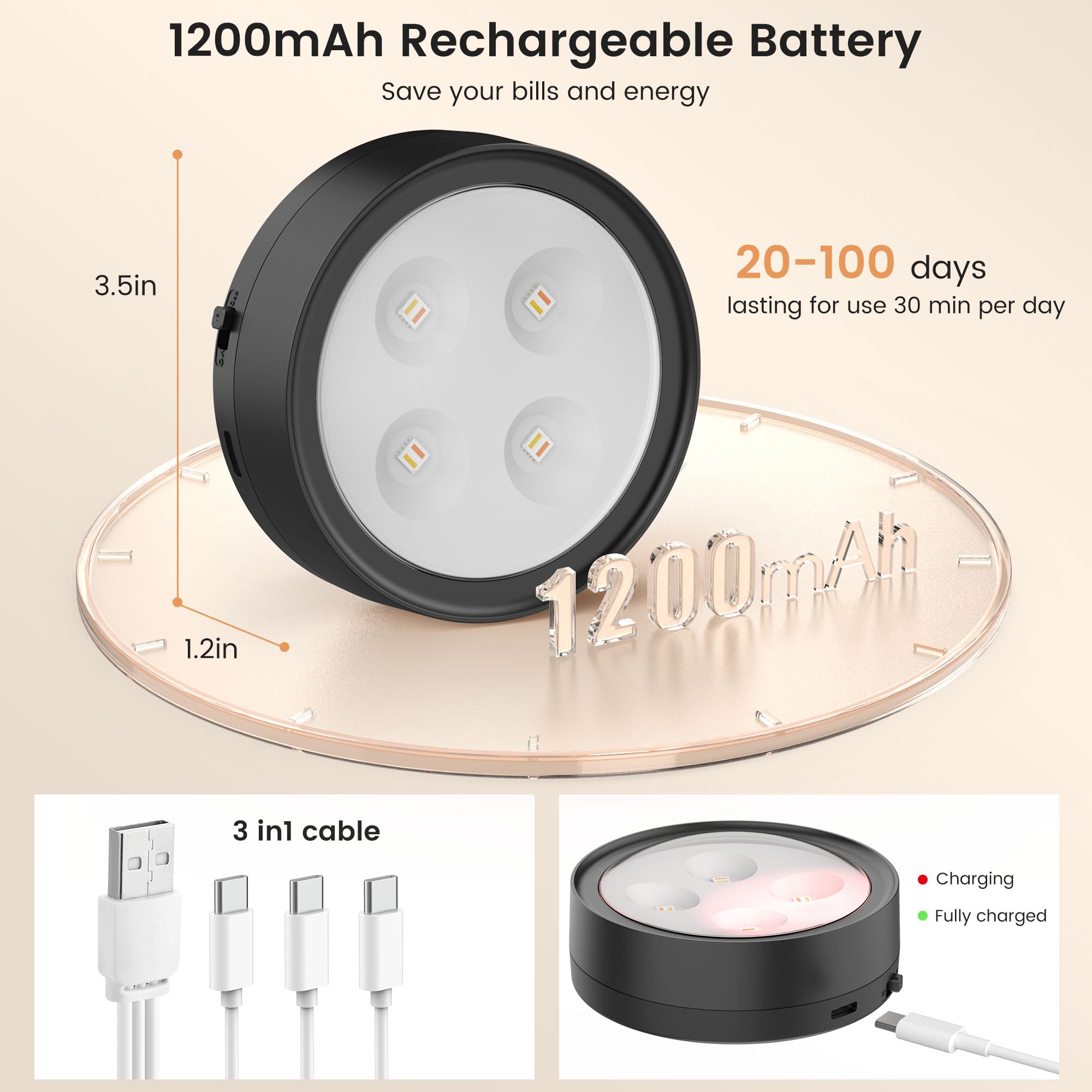 Onumii Puck Lights with Remote, Rechargeable, Color Changing, 6 Pack, Black, Model T048E, Magnetic Stick-on for Kitchen and Closet