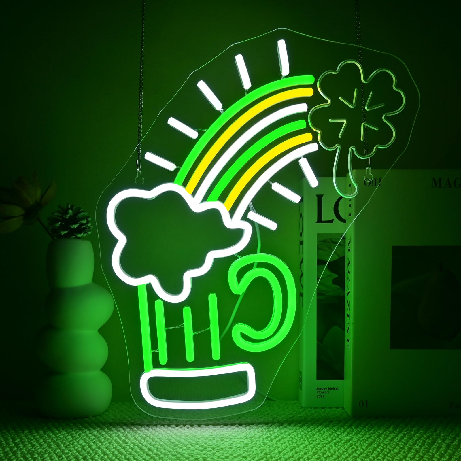 FAXFSIGN Neon Sign - St. Patricks Day Decor - Colorful Lucky Light Up Sign for Boys Bedroom, Living Room, Man Cave