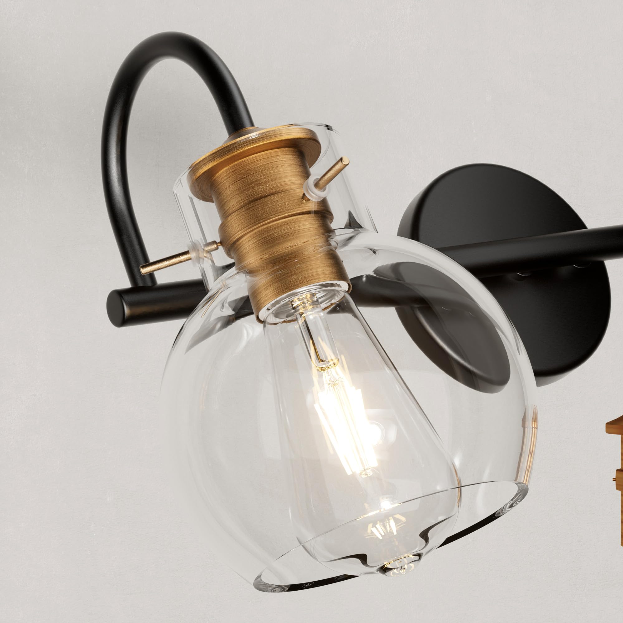 Primeplus 2 Light Bathroom Vanity Light, Black And Red Copper Bathroom Light Fixtures Over Mirror, Modern Copper Vanity Light With Clear Glass Shade, Black Wall Sconce For Bathroom, Bedroom