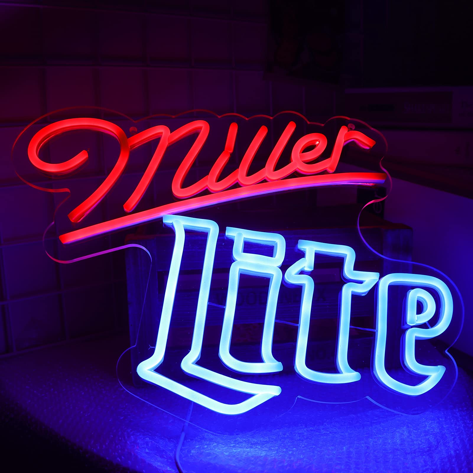 Vinray Neon Wall Sign - Dimmable Led Light For Home Bar, Garage, Pub - Miller Lite - Handmade, Easy Hanging