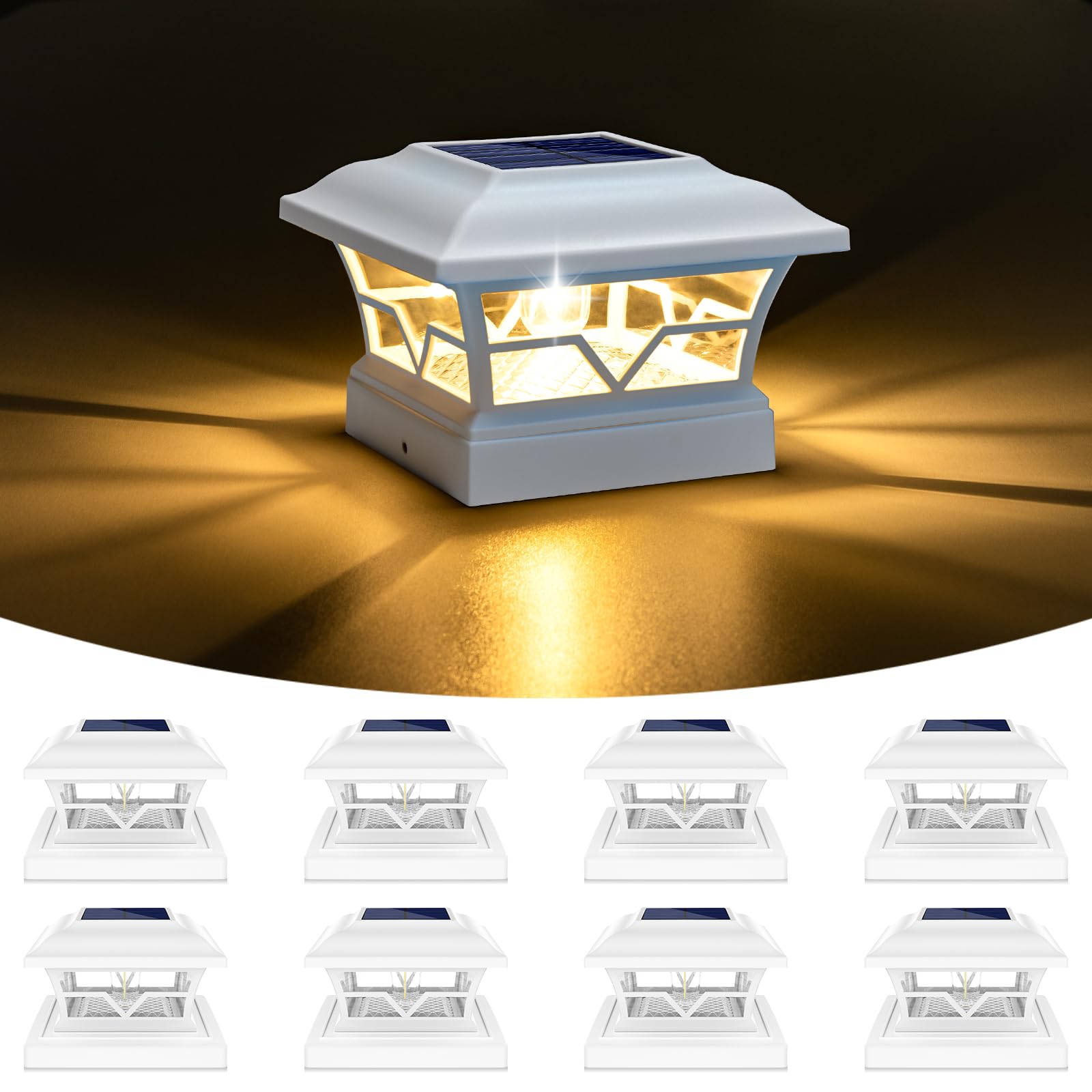 VOLISUN Solar Post Cap Lights Outdoor 8Pack, with Edison LED Bulbs, Fence Post Lights Solar Powered for Garden Fence Deck Mailbo