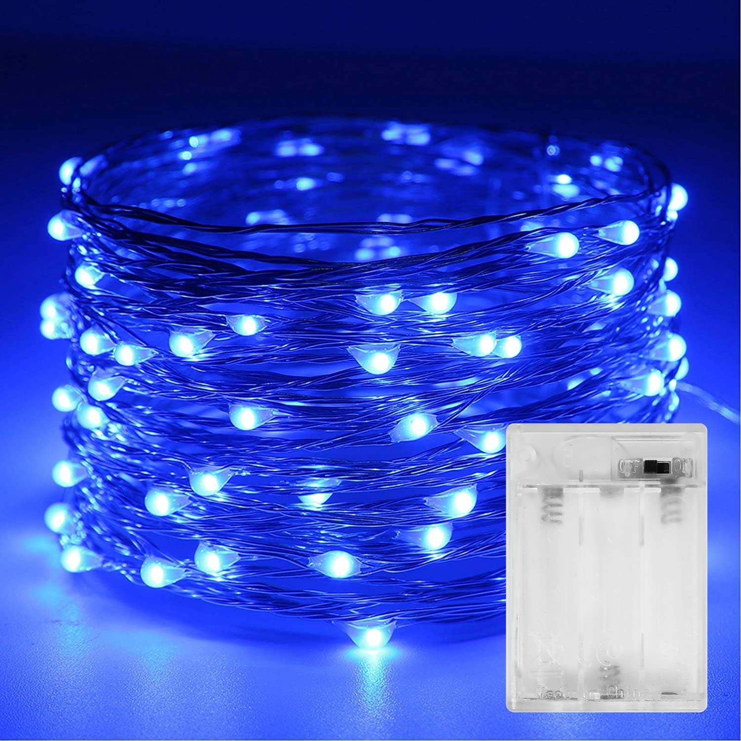 Sanniu Led Fairy Lights Battery Operated, 2 Packs Mini Battery Powered Copper Wire Starry String Lights for Christmas, Parties, Wedding, Bedroom, Patio, Indoor, Home Decoration (5m/16ft Blue)