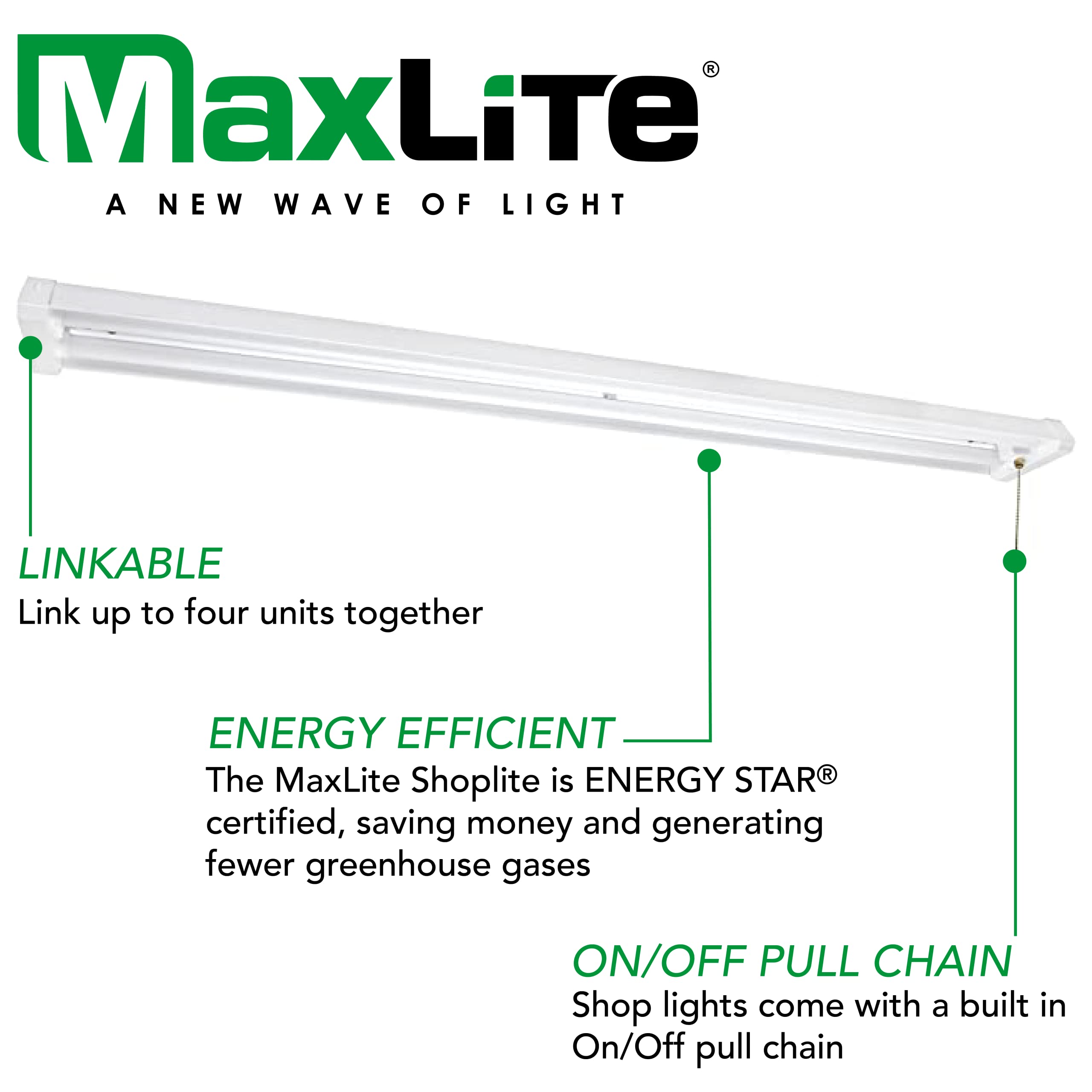 Maxlite Shop Light 48'' 42W 120V 5000K, White (Sl2-48421-50) 2 Tube