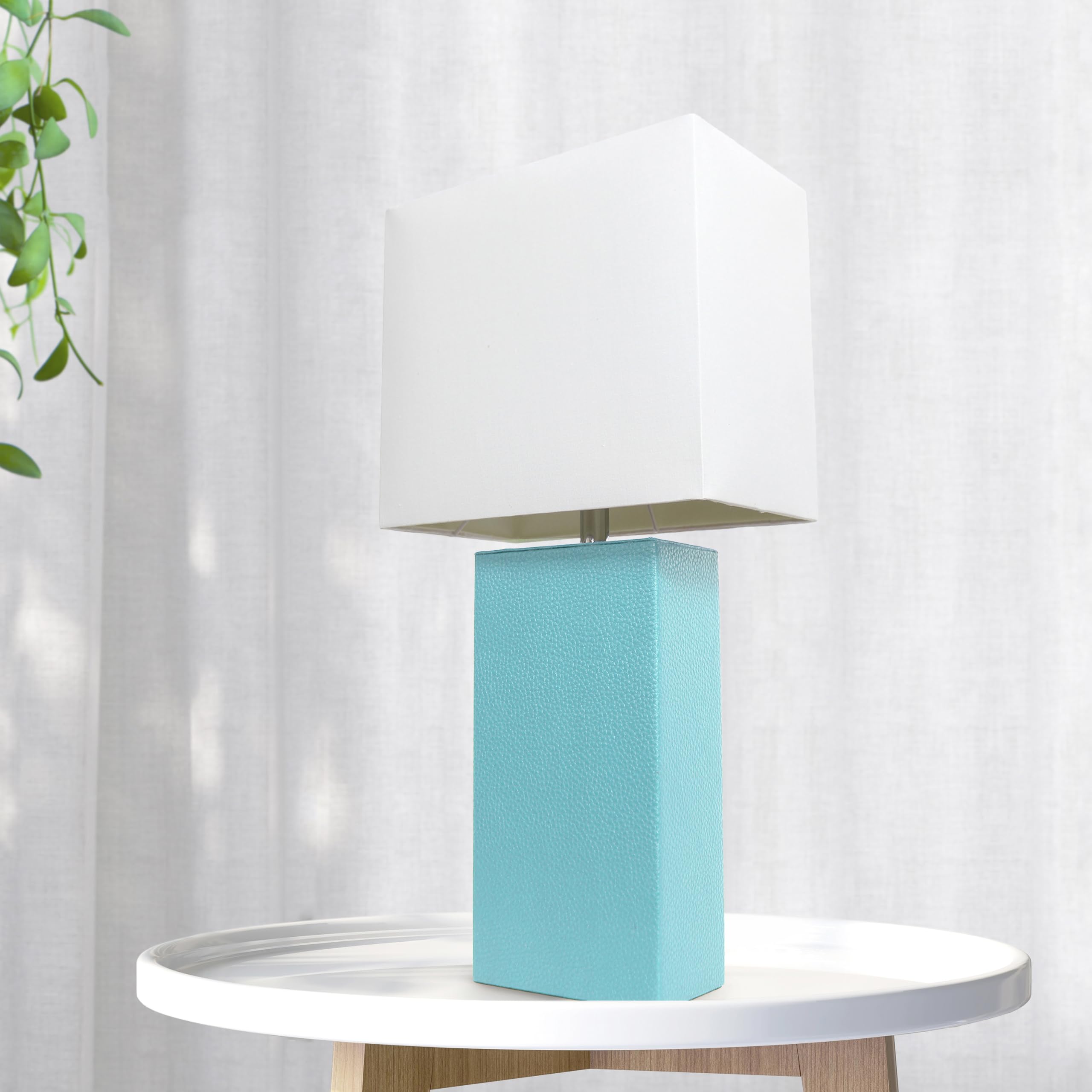 LALIA HOME Bedside Table Lamp, 21in Modern Design, Aqua Fabric Shade, Model 1270-LHT-3008-AU, Wood & Metal Base