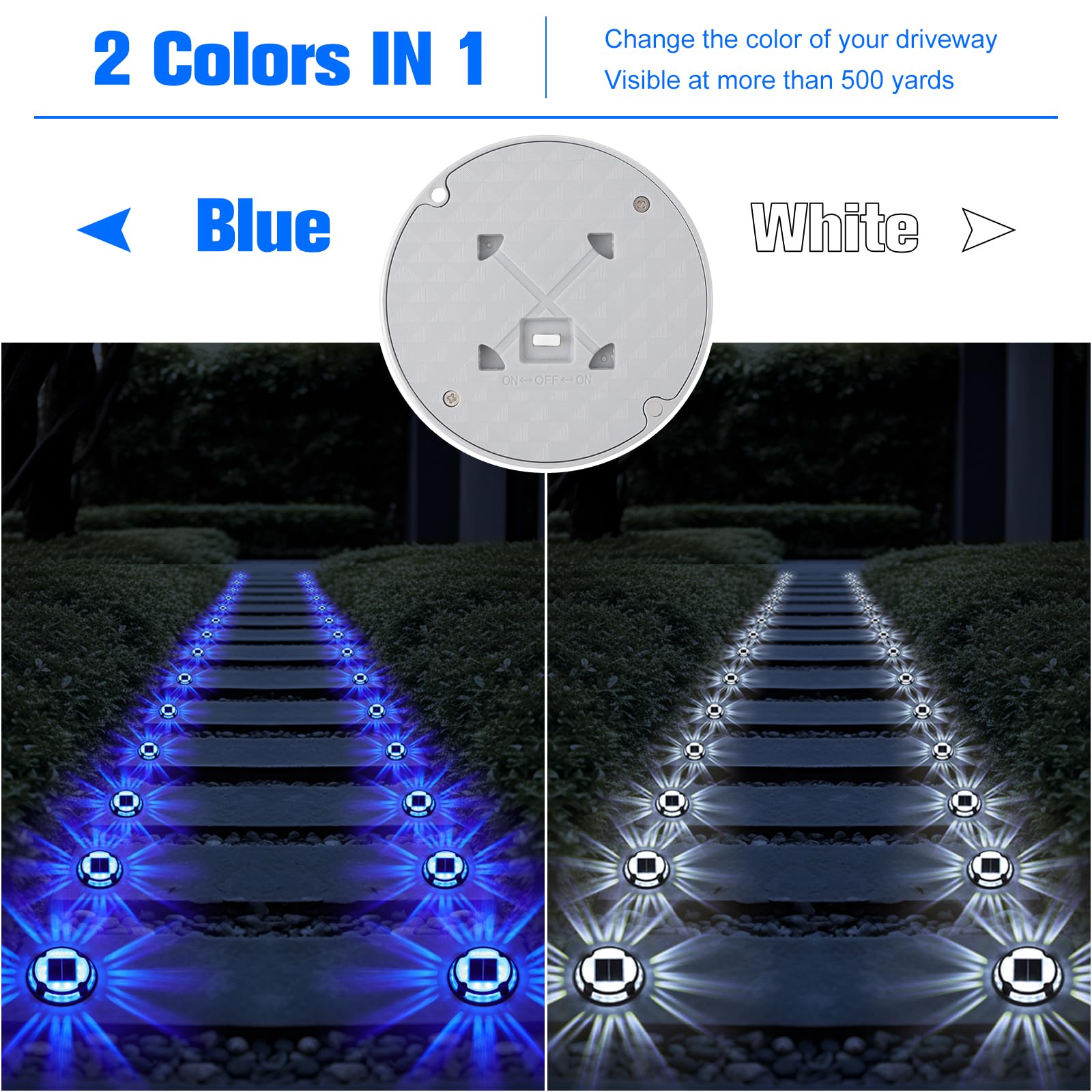 VOLISUN Solar Driveway Lights, 16 Pack Waterproof LED Deck Lights, White/Blue, Model 21388ZM
