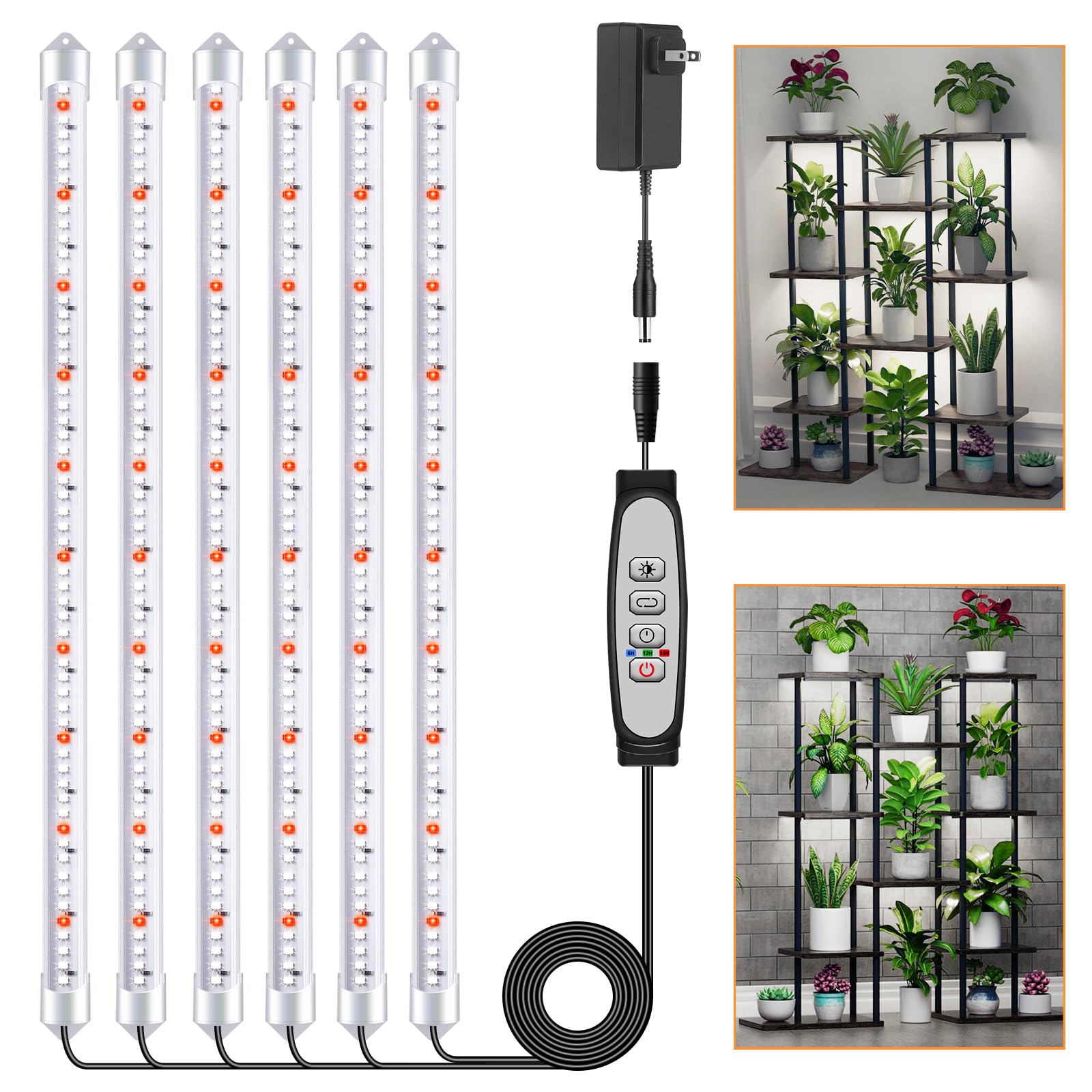 SDOVUERC 16 6 Bars Grow Light Bands for Indoor Plants with Auto ON/Off Timer 6/12/18H  5 Dimmable Levels for Shelves Plant Growing(Pack 1)