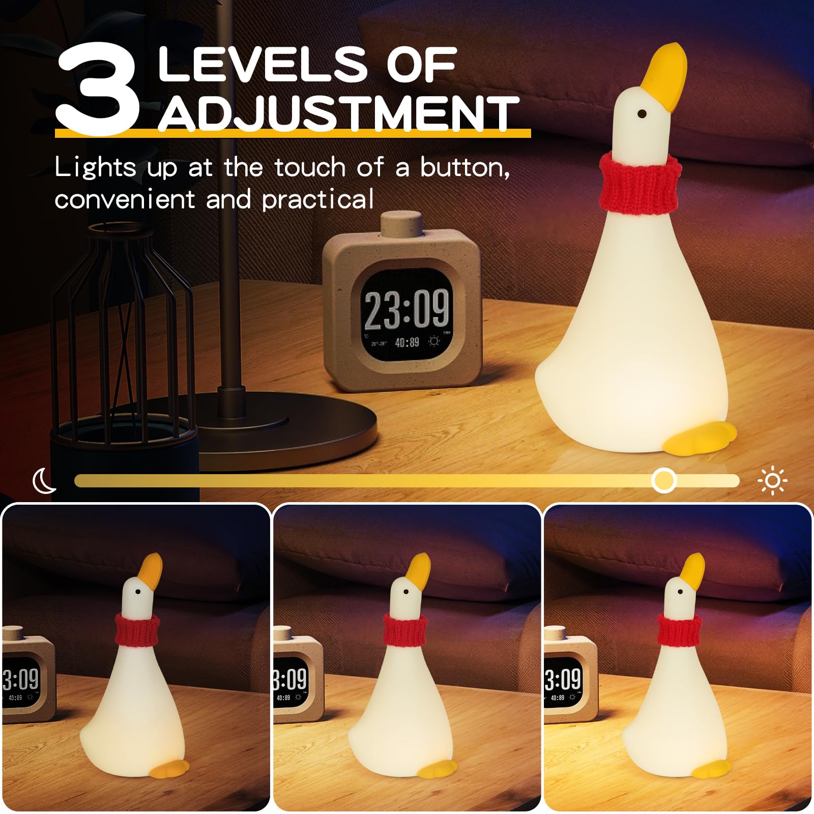 Cute LED Duck Night Light, Rechargeable Silicone Squishy Light Up Duck Lamp, 3-Level Dimmable Nursery Night Lights for Toddler B
