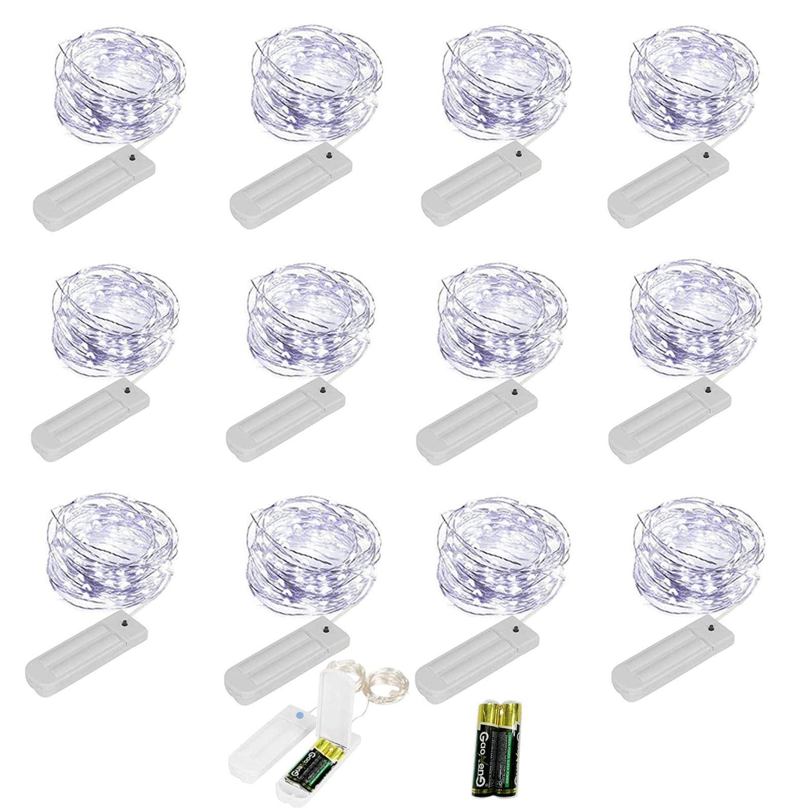 Yjfwal 12 Pack 10Ft 30Led Starry String Lights, Waterproof, Battery Operated, Cool White, 8 Modes Timer For Diy, Wedding, Party, Garden Decor