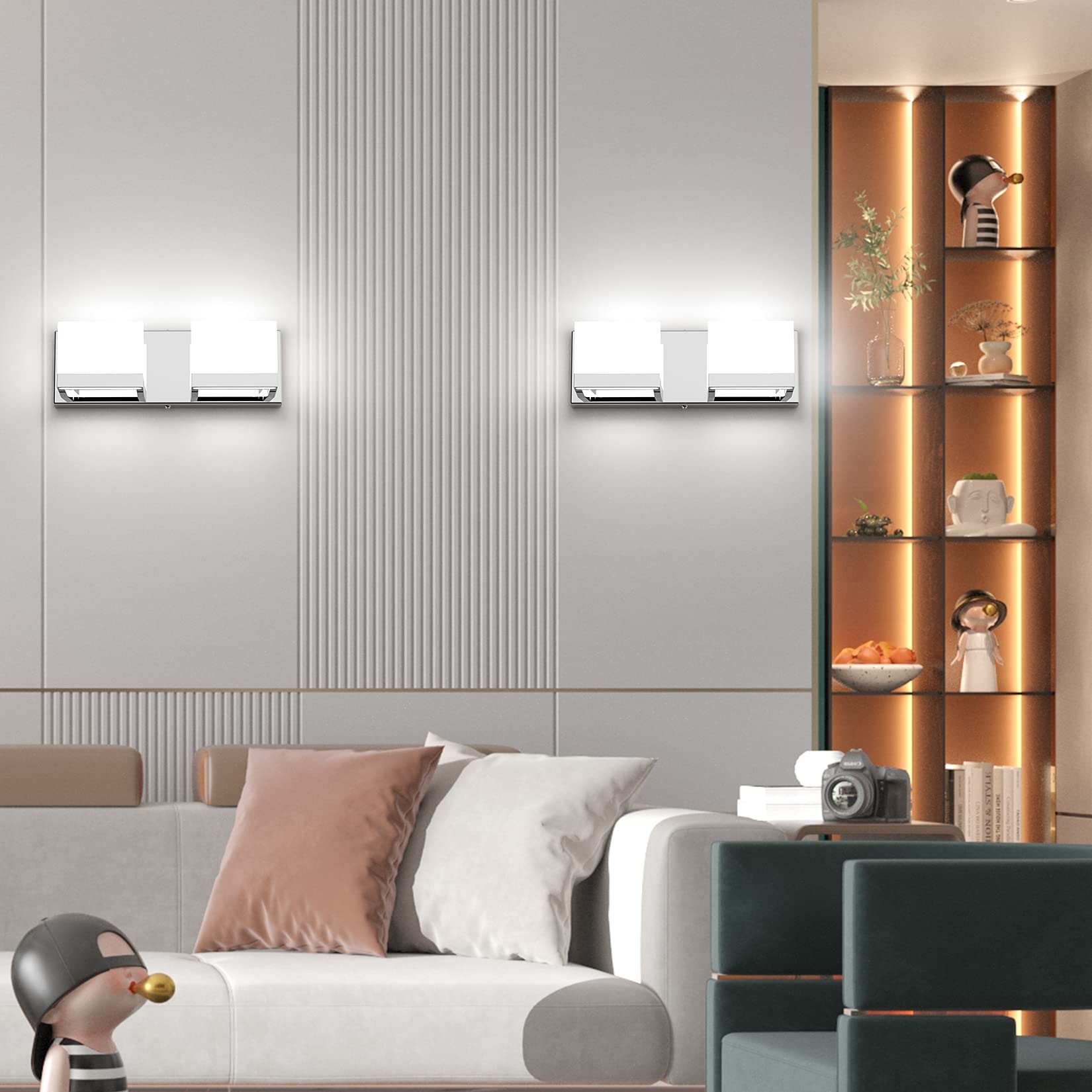 Tipace LED Dimmable 2-Light Vanity Fixture - Frosted White Acrylic Chrome, Model 1103