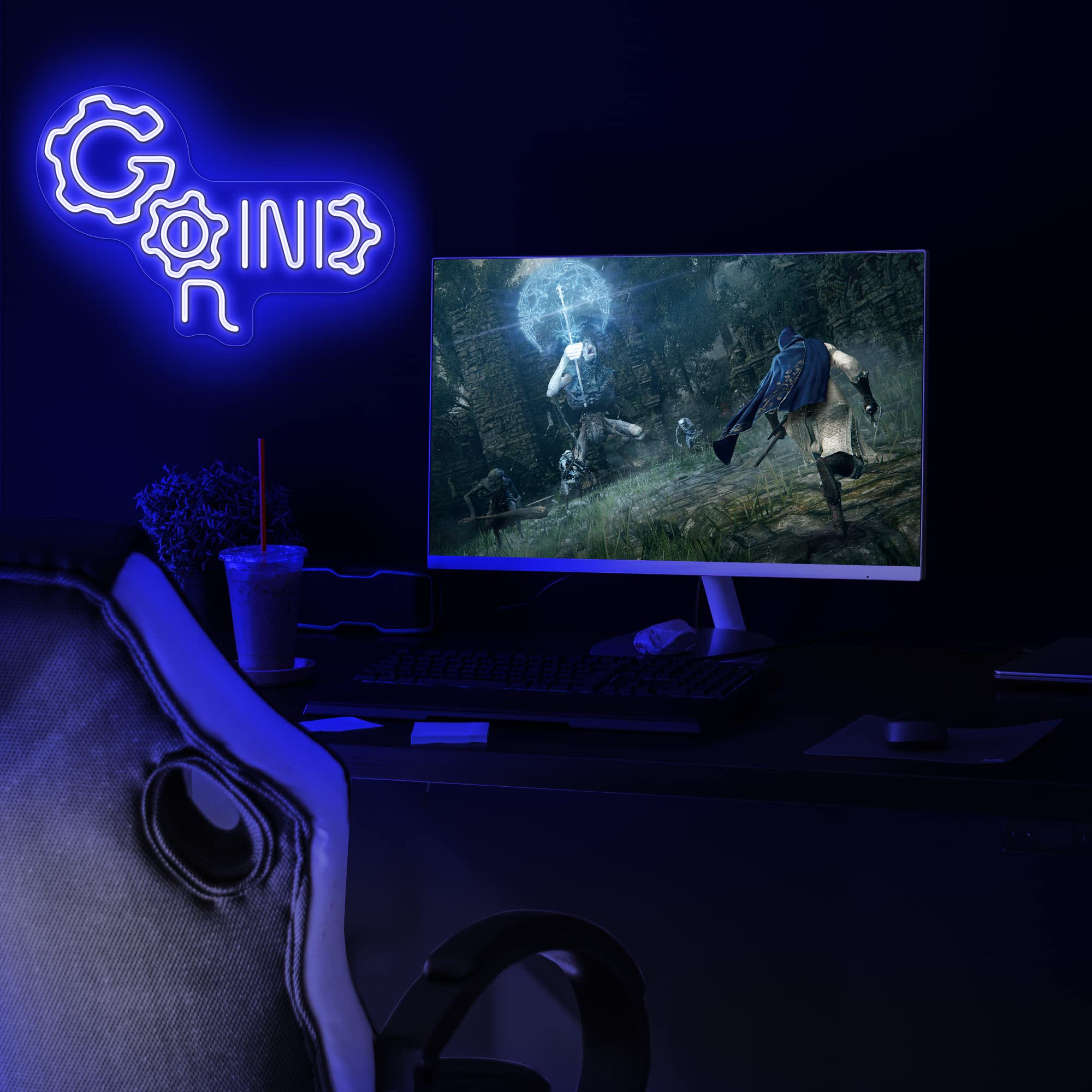 Lumoonosity Grind Neon Light - Gamer LED Sign for Boys, Teens Game Room, Bedroom Decor - USB Powered Gaming Wall Decor With On/