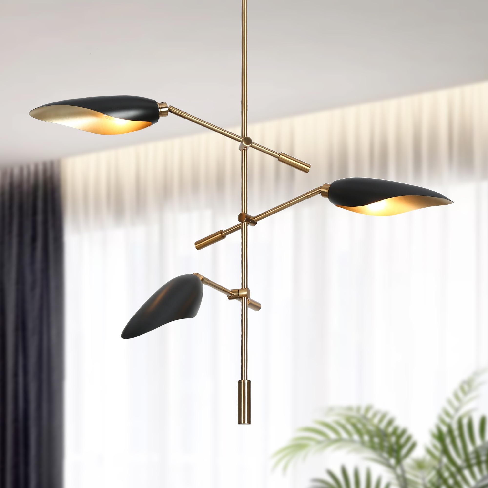 KSANA Modern Black and Gold Chandelier, Industrial 3-Light Sputnik Chandelier Ceiling Pendant Light Mid-Century Dining Room Ligh