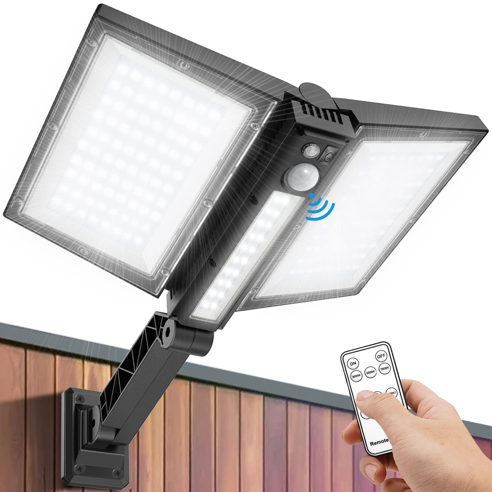 Solar Street Lights Outdoor Waterproof Solar Powered Security Light With Motion Sensor & Remote, Exterior Flood Lighting For Barn, Yard, House, Outside, Garage