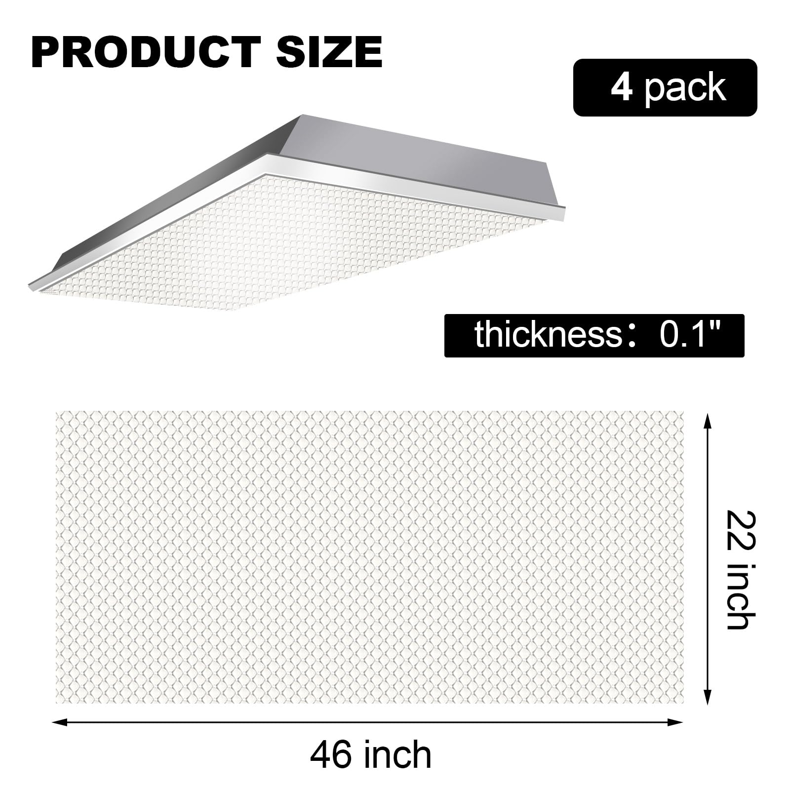 Frienda 4 Pcs Fluorescent Light Covers Replacement Flat Clear Prismatic Acrylic Ceiling Light Cover Panels(22'' X 46'' X 0.1'')