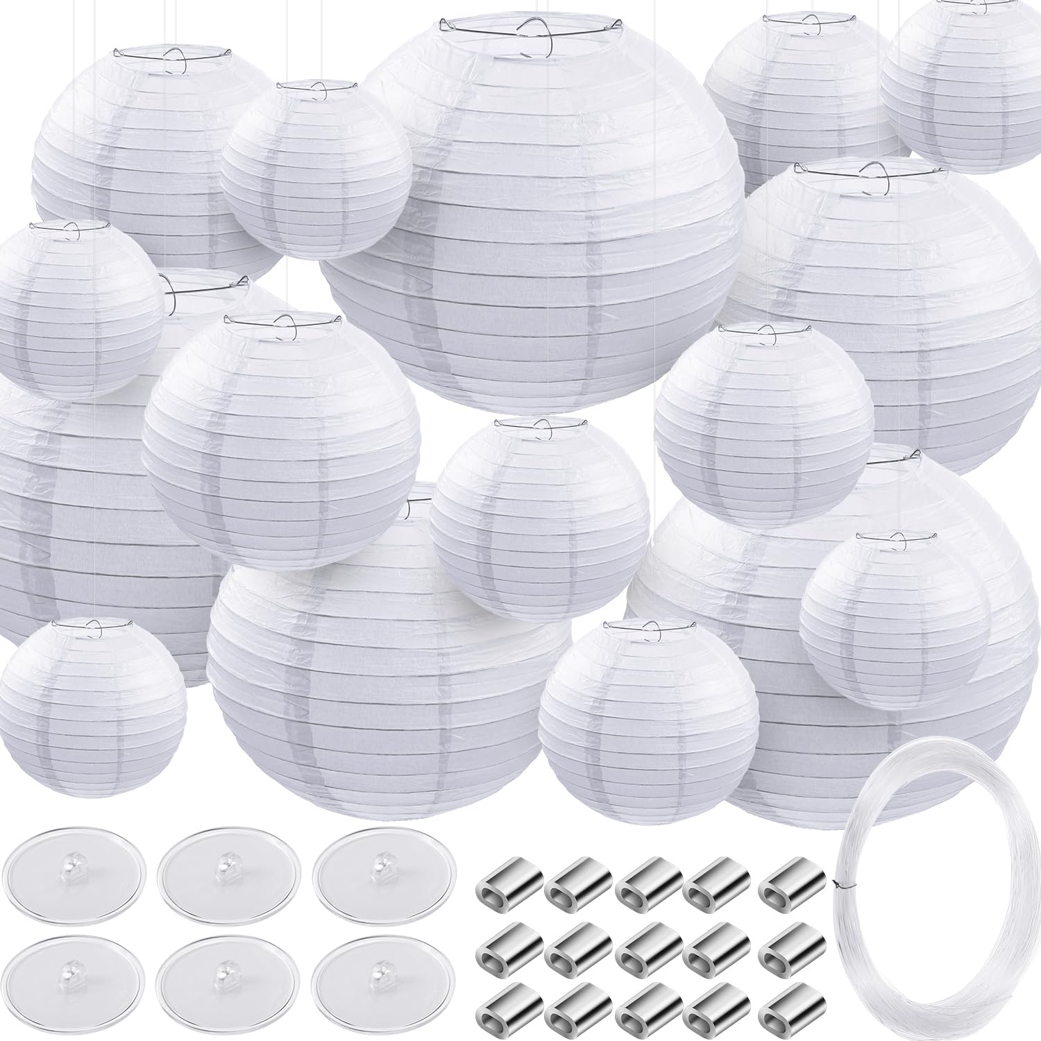 Pelopy 18 Pcs White Paper Lanterns 4/6/8/12 Inches Chinese Japanese Round Lamp For Paper Lanterns Indoor New Year Wedding Valent