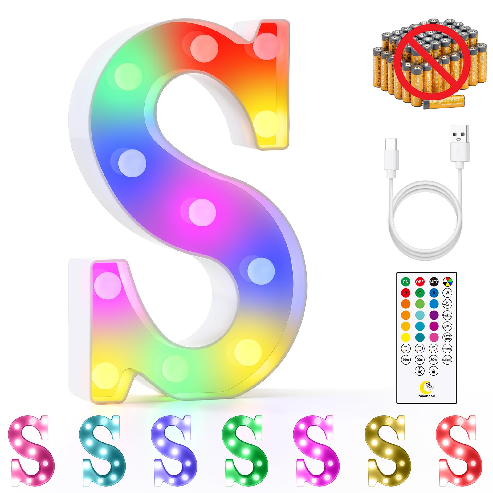 Mooncow Rechargeable Light Up Letters,Colorful Marquee Letters With Remote,Gift Wrap Gifts,Bedroom Home Bar Party Decor (S)