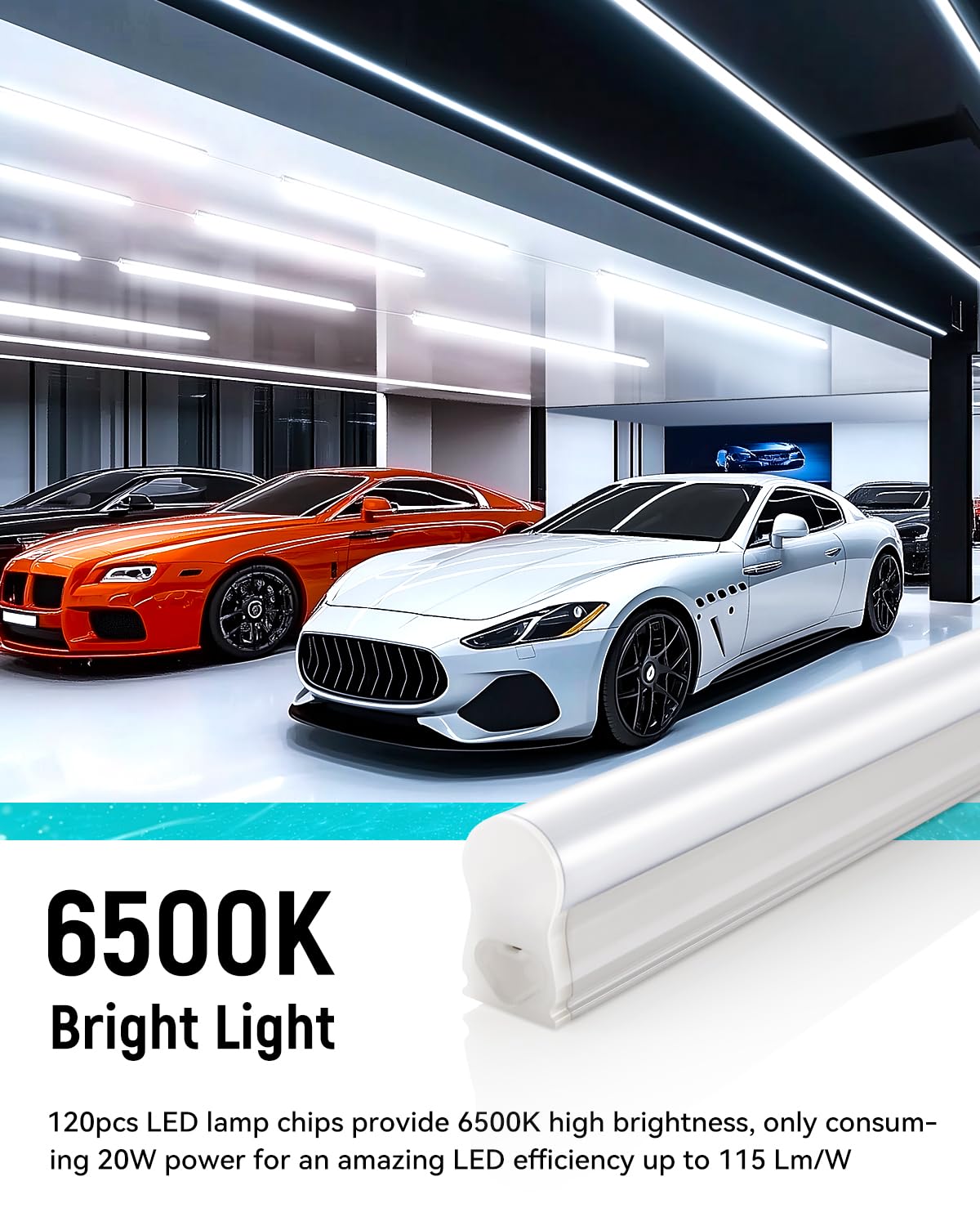 Sunlinkco (2 Pack 4Ft T5 Led Shop Light,6500K,20W,2300Lm(Super Bright White) Linkable Led Integrated Fixture,Garage Light,Ceilin