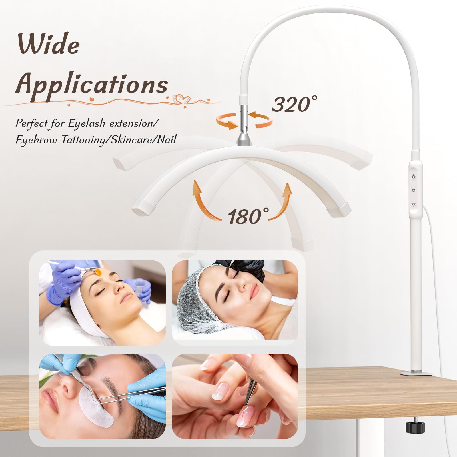 Mznoo Half Moon LED Desk Lamp with Clamp, 5 Brightness Levels, 5 Color Modes, Model M500, White