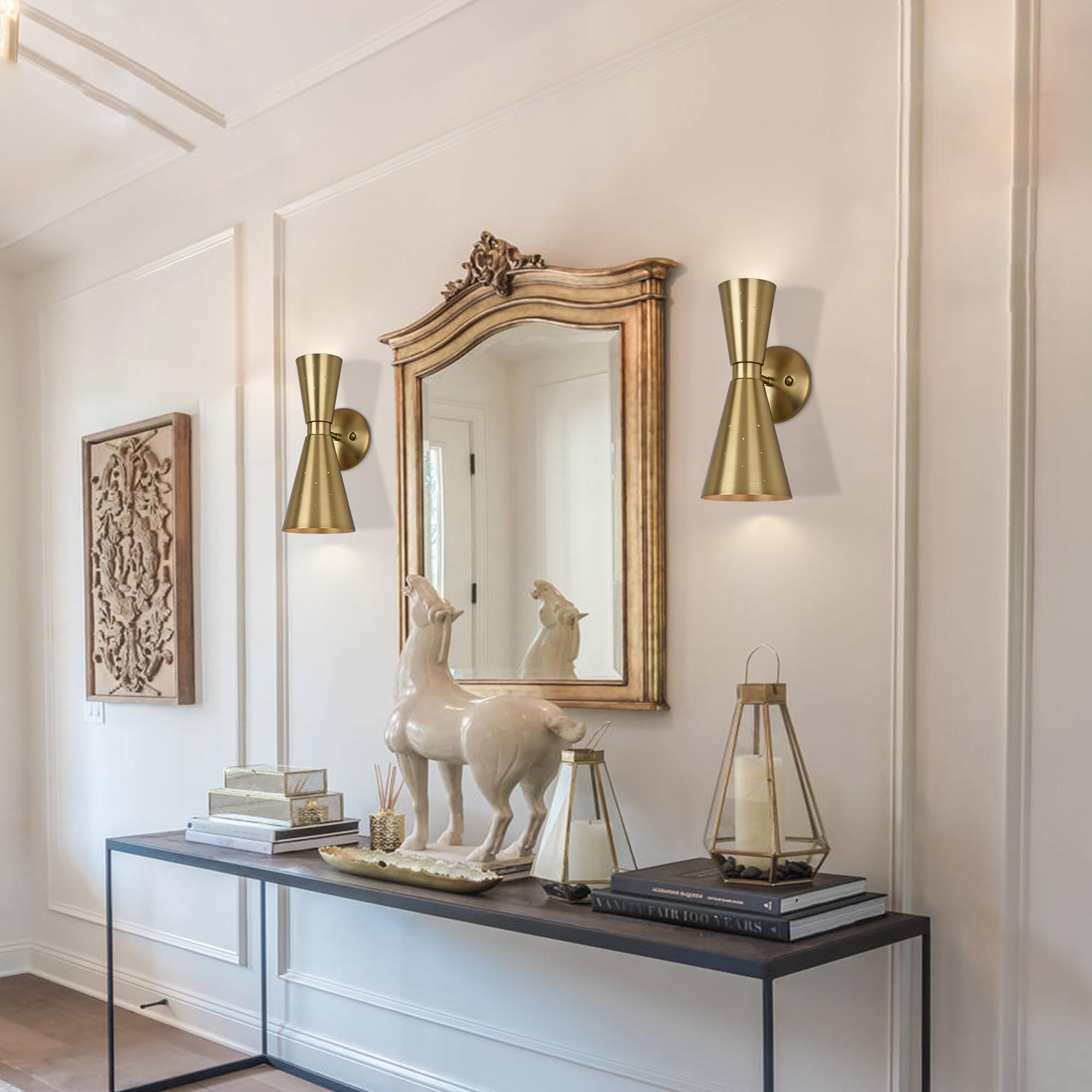 Merbotin Brass Wall Sconce, Mid Century Modern, E12 Base, Hardwired, Model BG800219-2G-UL