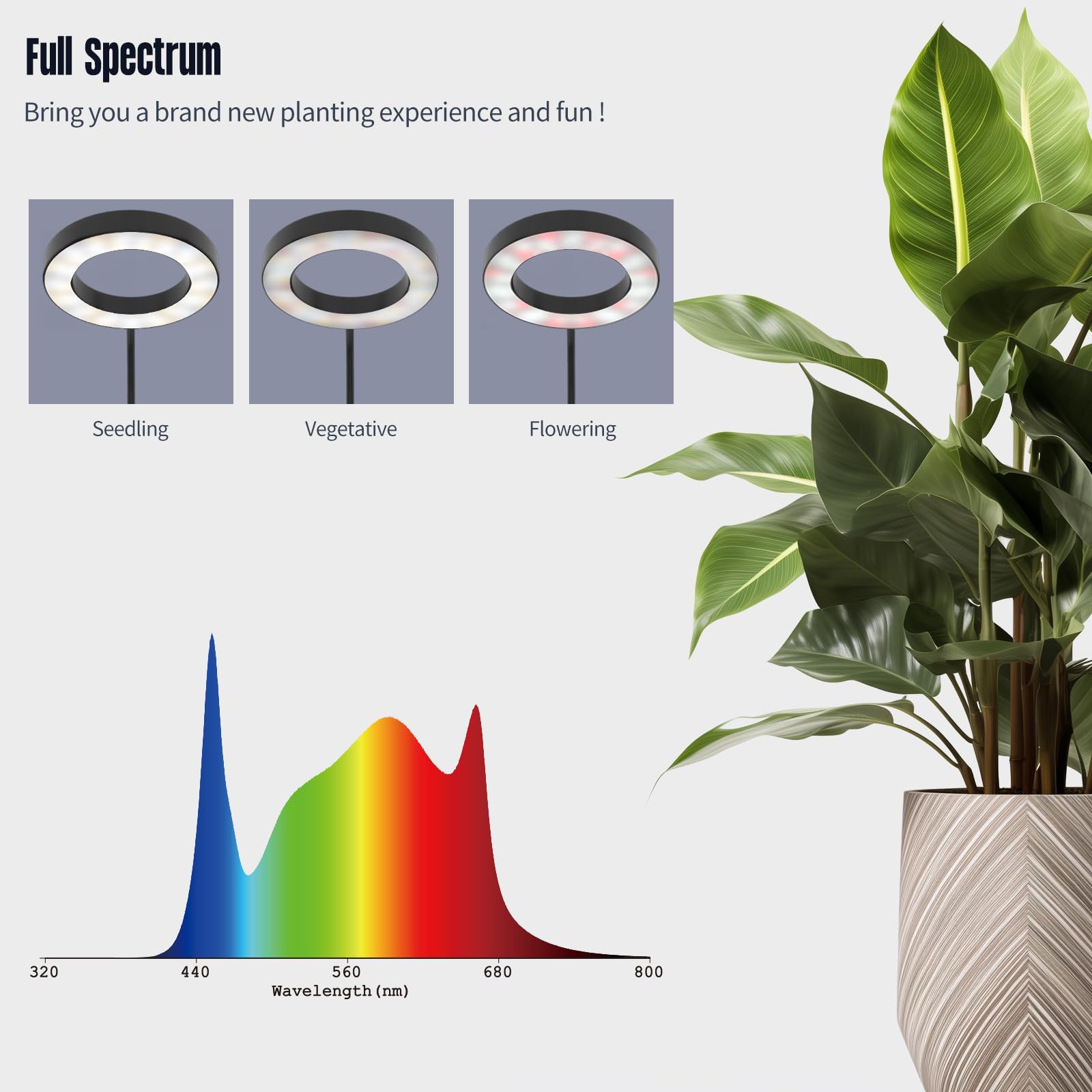 Glowrium Grow Lights For Indoor Plants, 20W Led Plant Grow Lights With Auto-Timer, Full Spectrum Adjustable Height Standing Plant Grow Lights, 3 Light Modes, 6-Level Dimmable (Black)