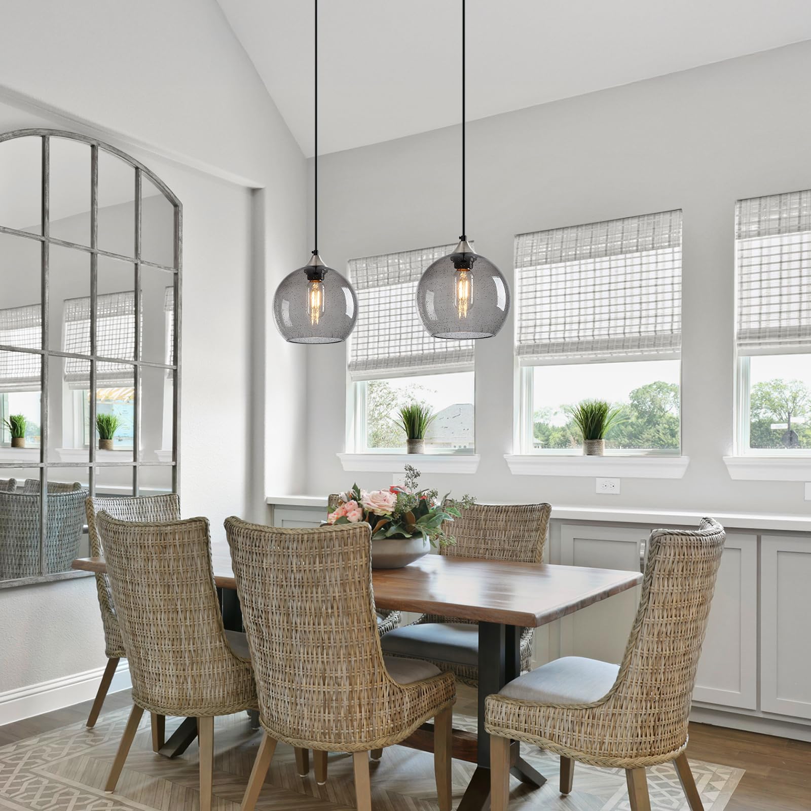 Lbsqj Light Grey Glass Pendant Lights Kitchen Island Lighting Globe Pendant Light Fixtures Modern Pendant Lighting For Bedroom Living Dining Room Light Fixture (7.87 In  1 Pack)