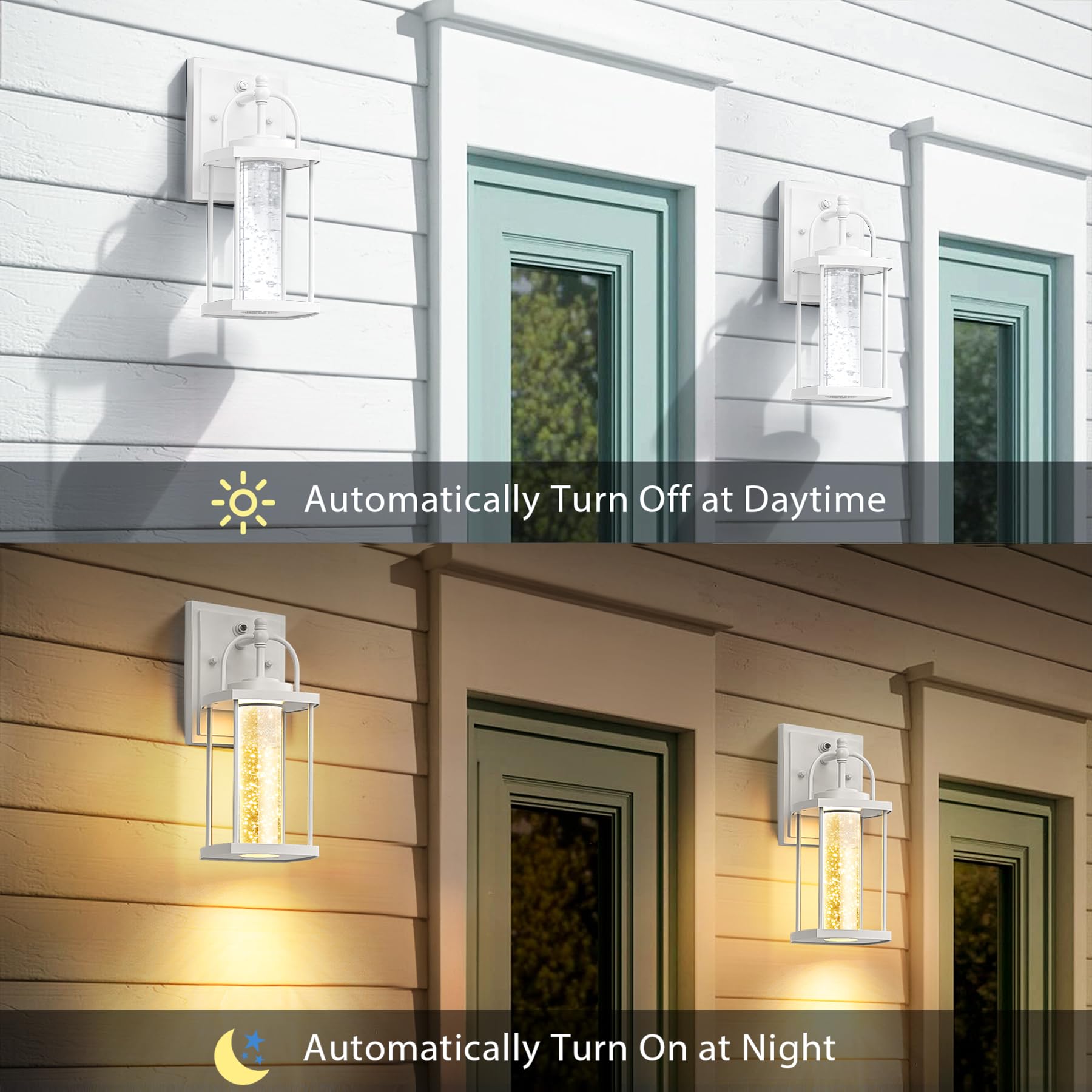 Apoto 1 Pack Dusk To Dawn Exterior Lighting Fixtures, 10W Led Modern Outdoor Wall Lights Sconce With Crystal Bubble Glass, White